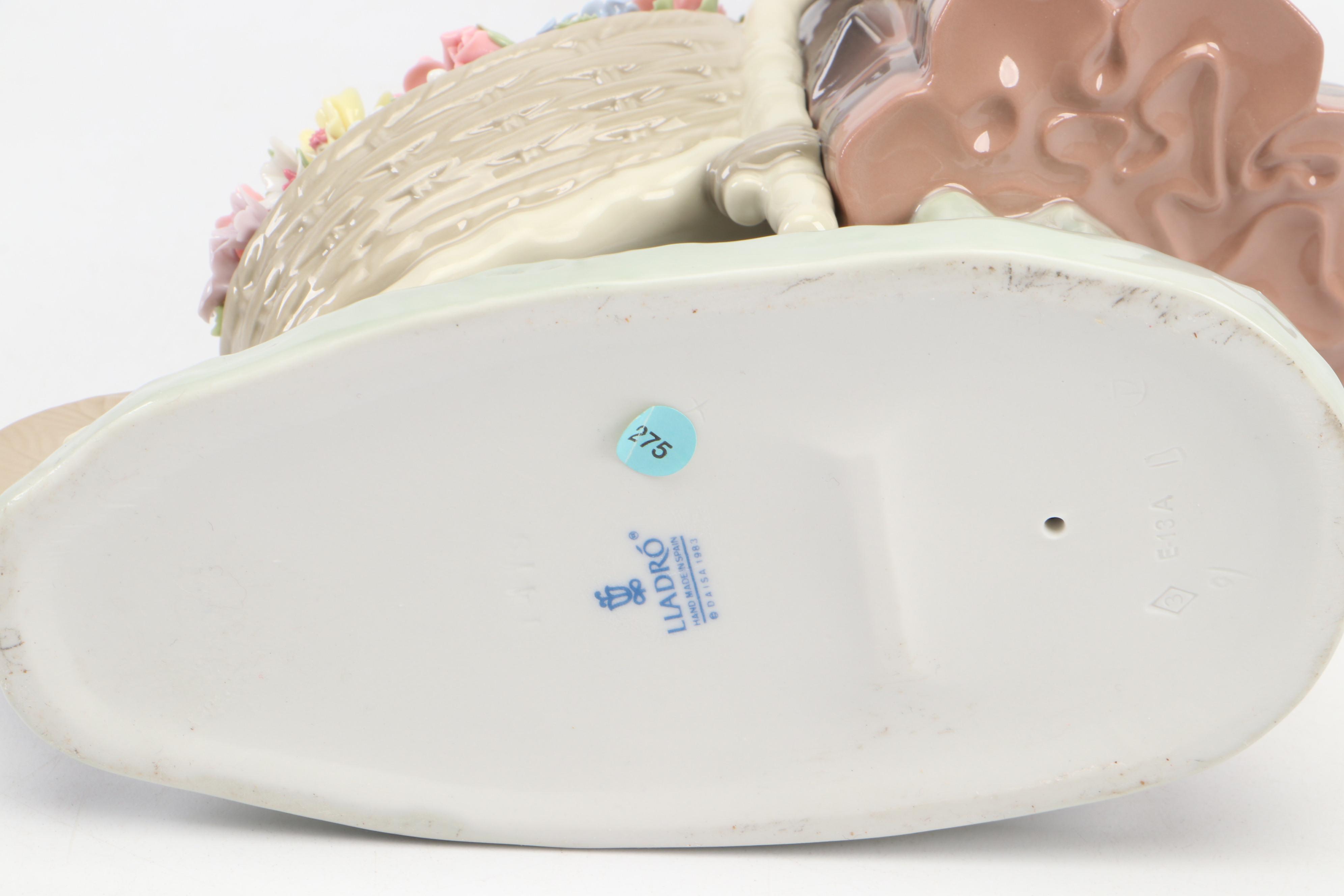 Lladró "Barrel of Blossoms" and "Flowers in the Flower Pot" Porcelain Figurines