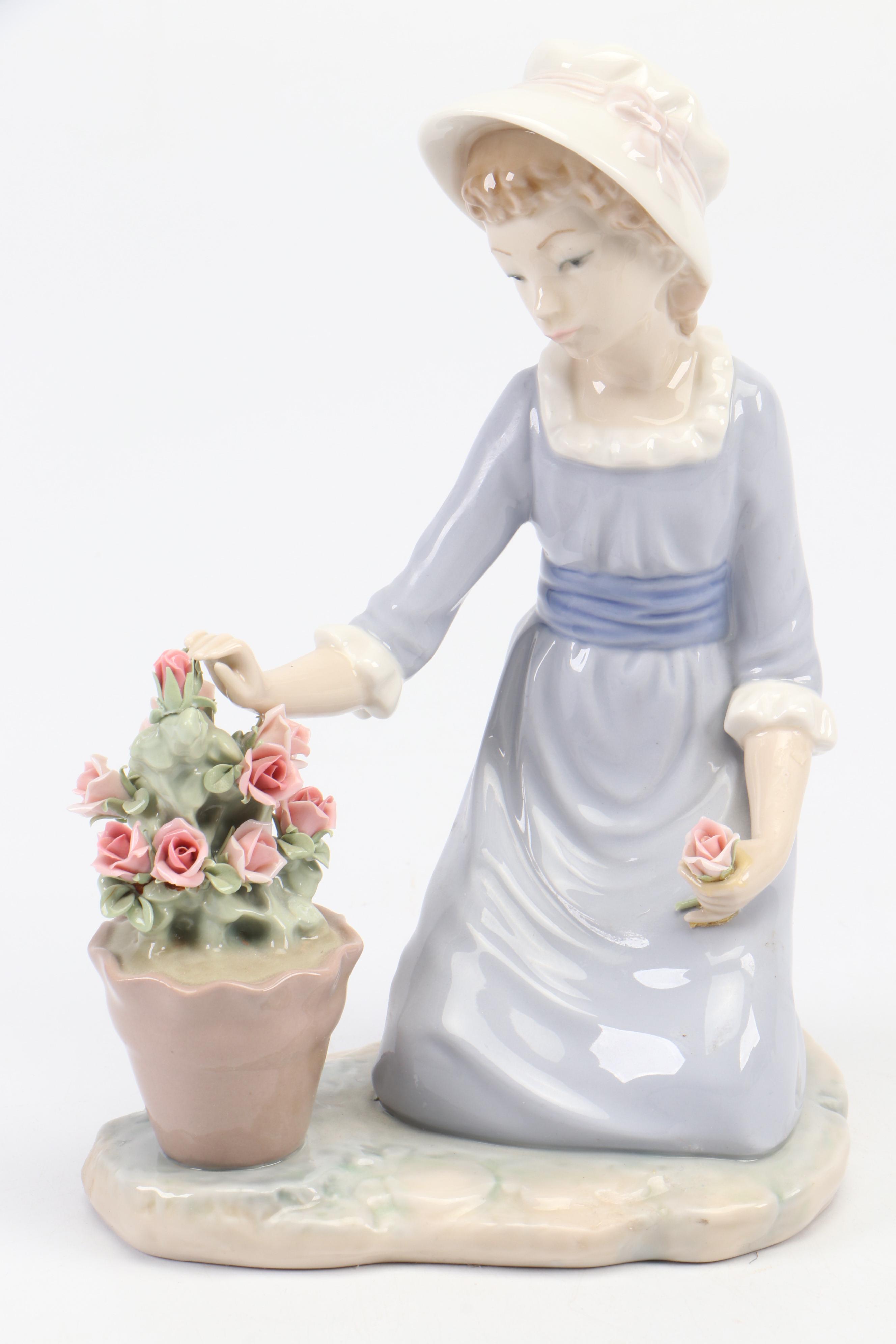 Lladró "Barrel of Blossoms" and "Flowers in the Flower Pot" Porcelain Figurines
