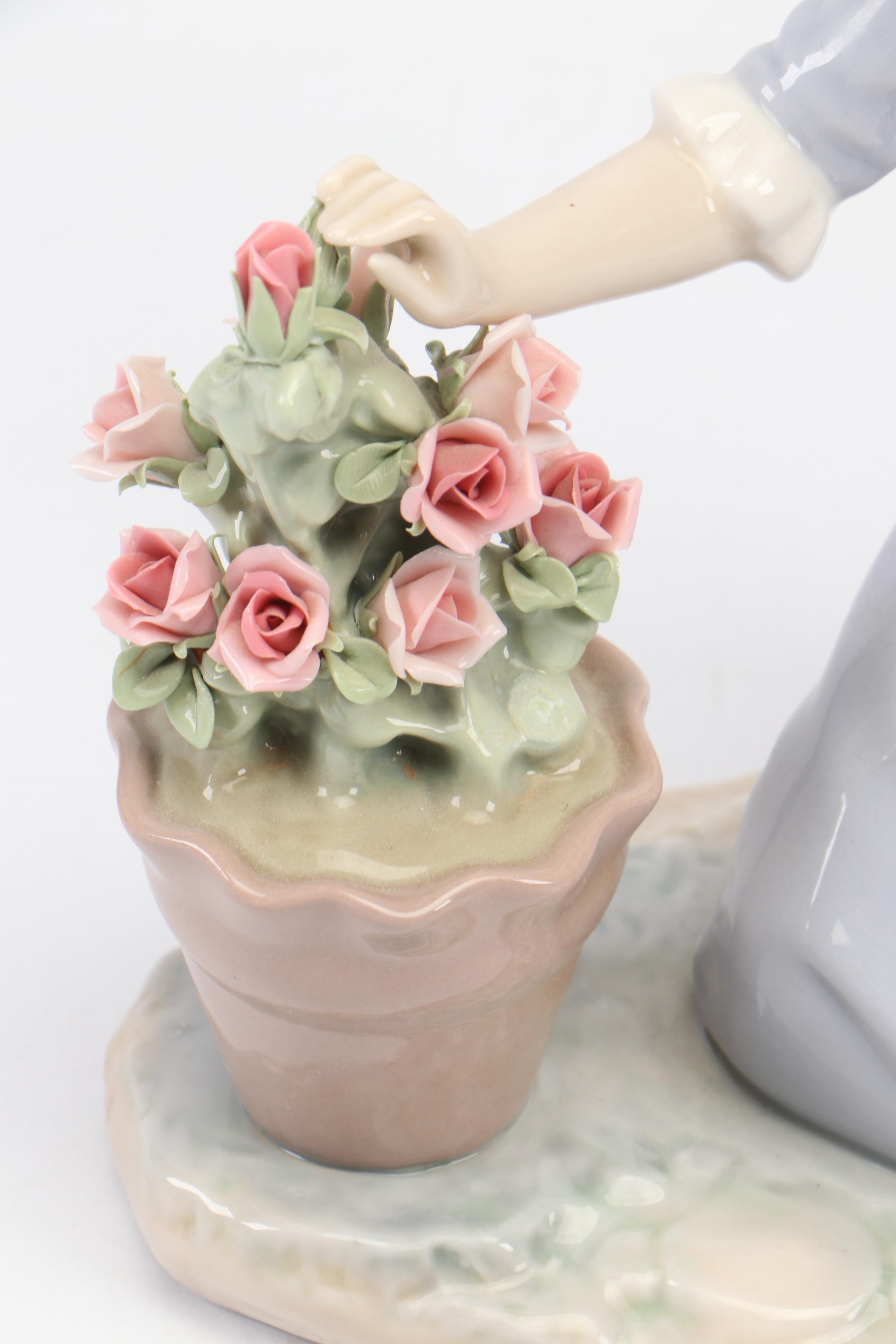 Lladró "Barrel of Blossoms" and "Flowers in the Flower Pot" Porcelain Figurines