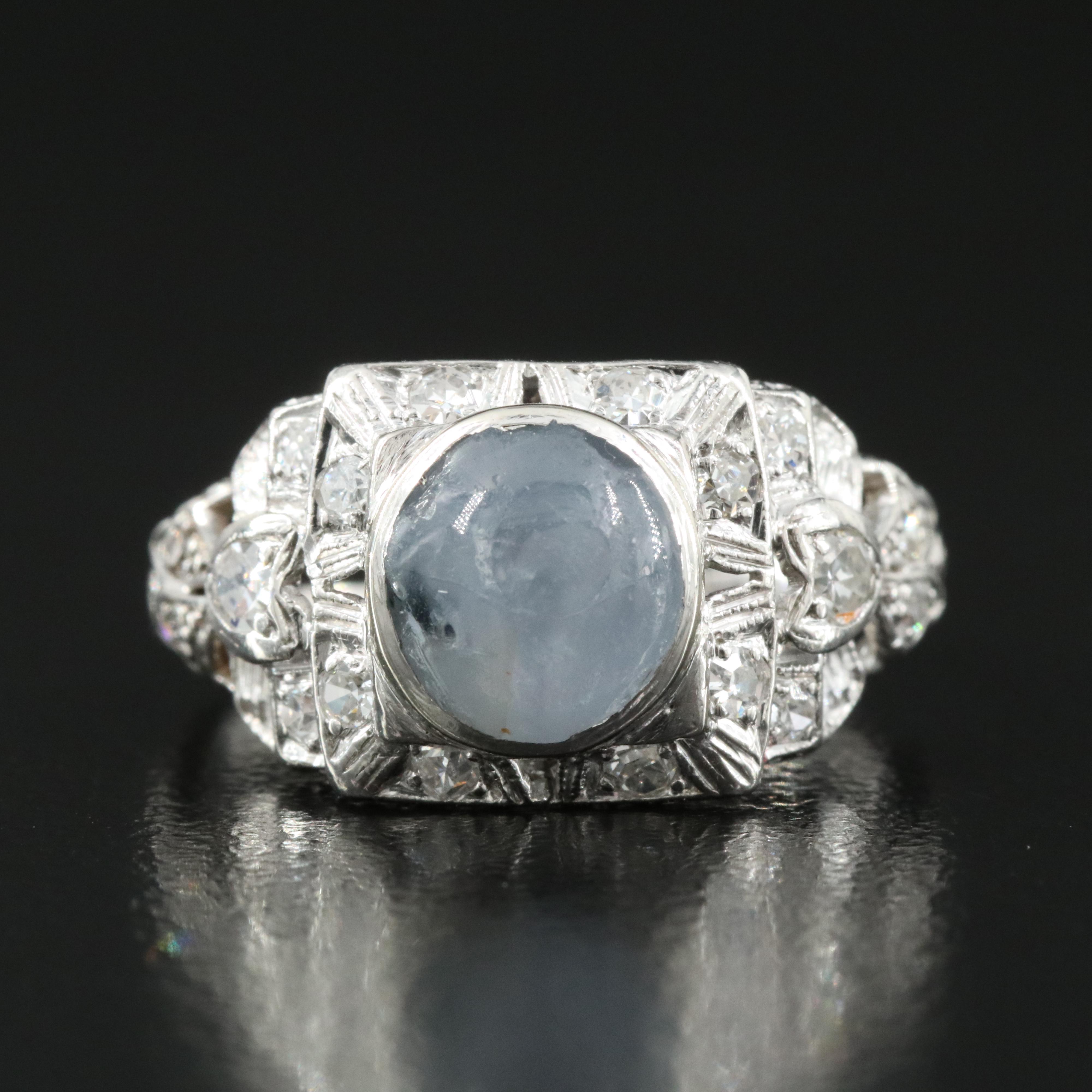 Platinum Star Sapphire and Diamond Ring