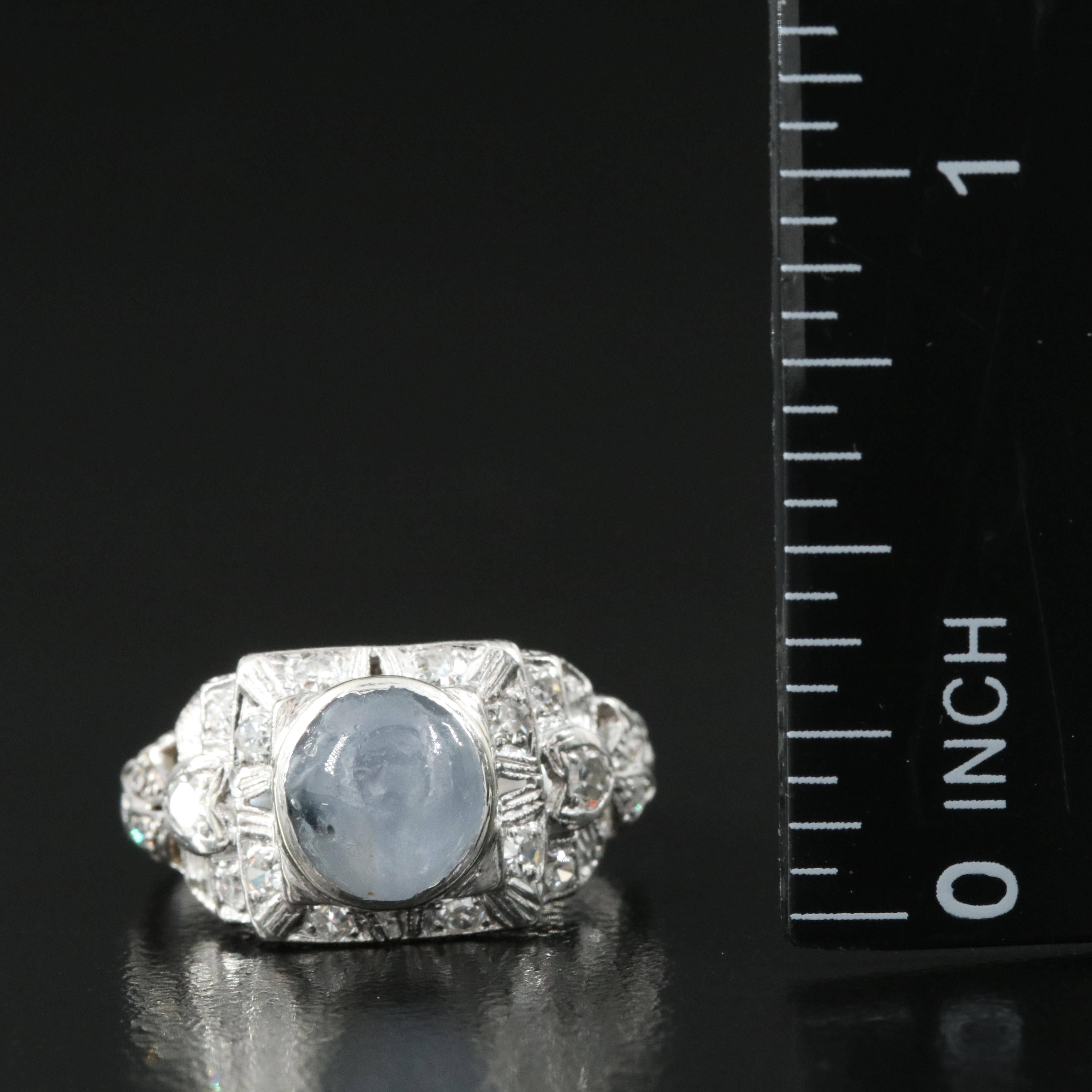 Platinum Star Sapphire and Diamond Ring