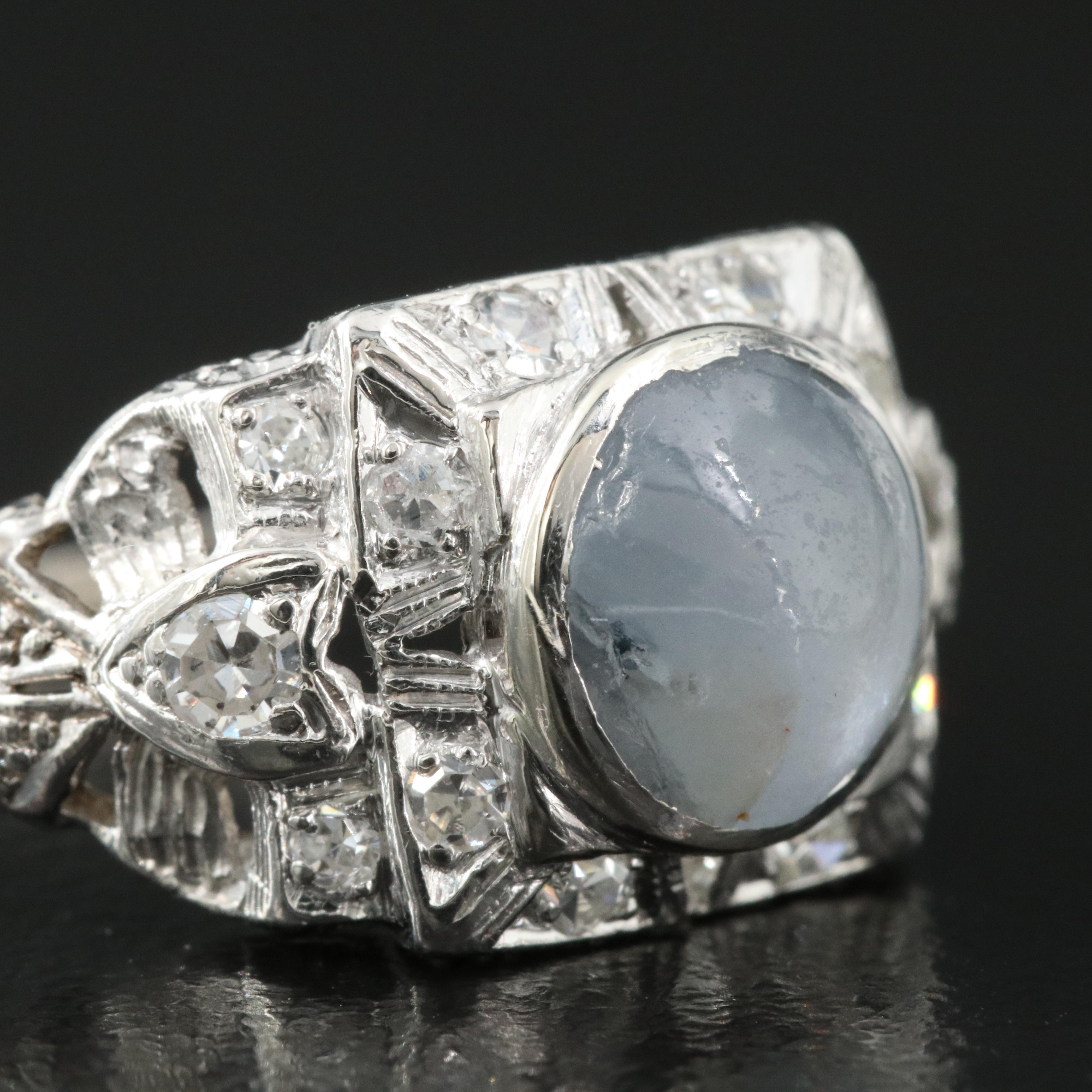 Platinum Star Sapphire and Diamond Ring