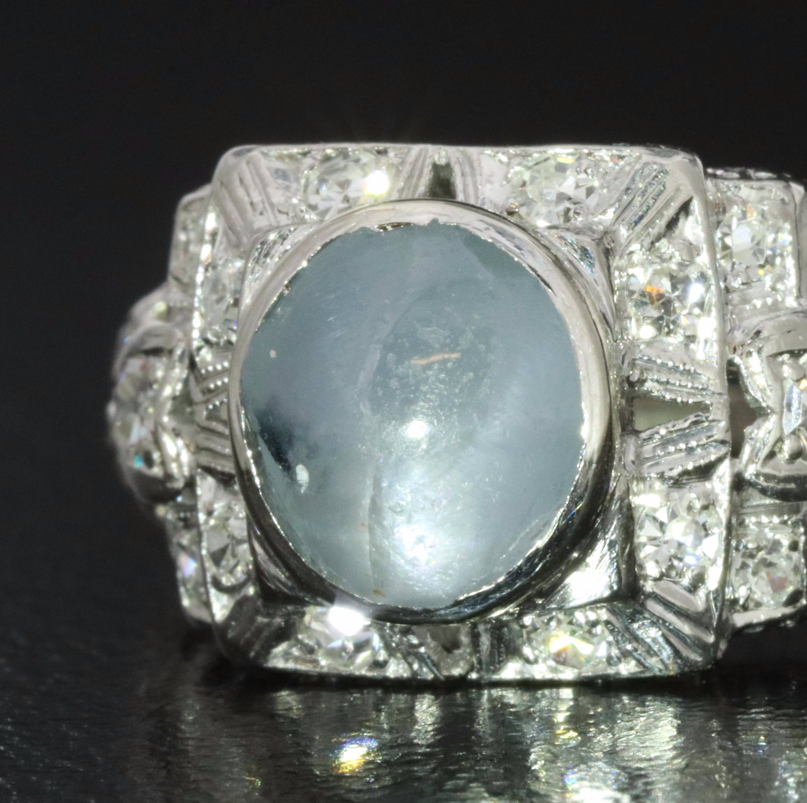 Platinum Star Sapphire and Diamond Ring