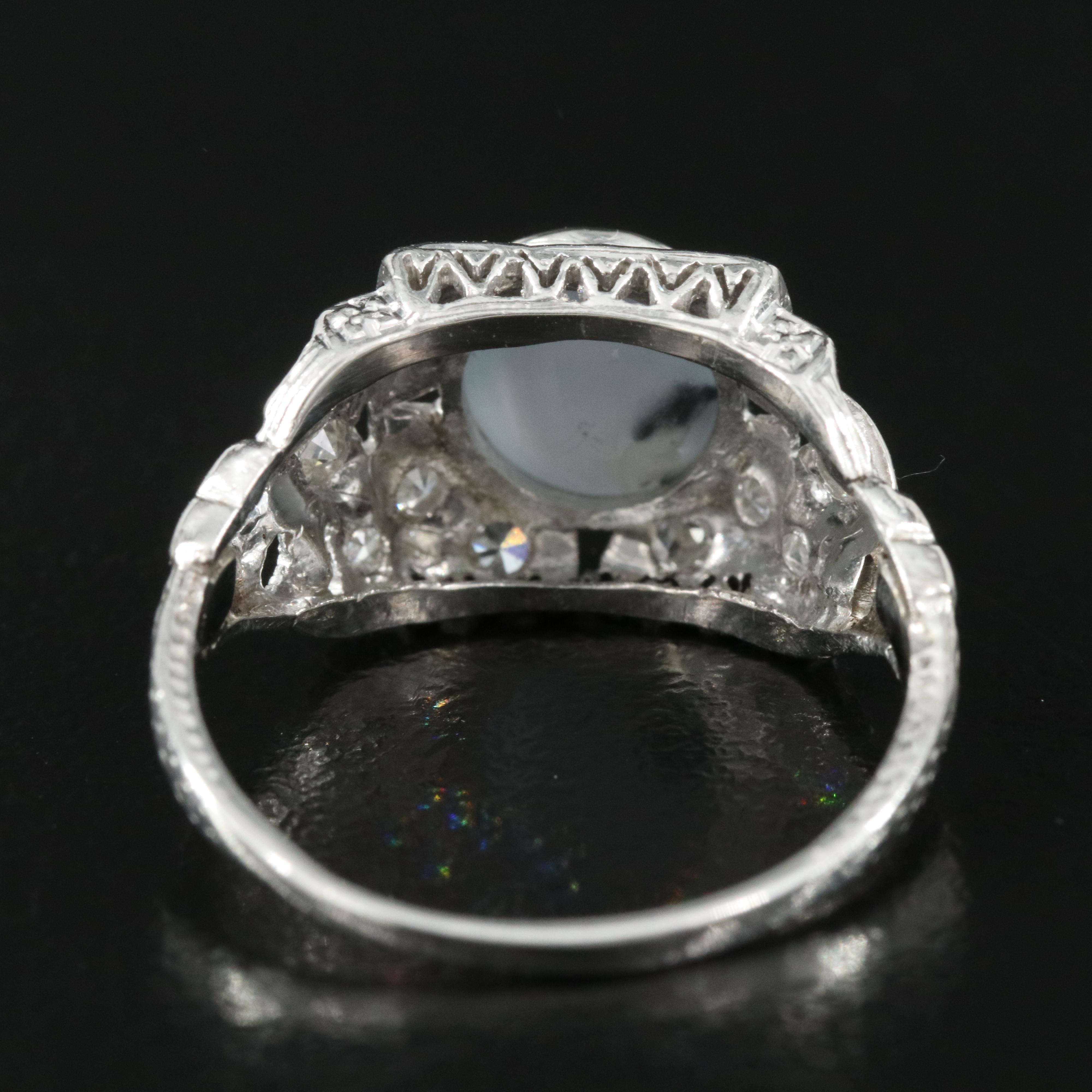 Platinum Star Sapphire and Diamond Ring