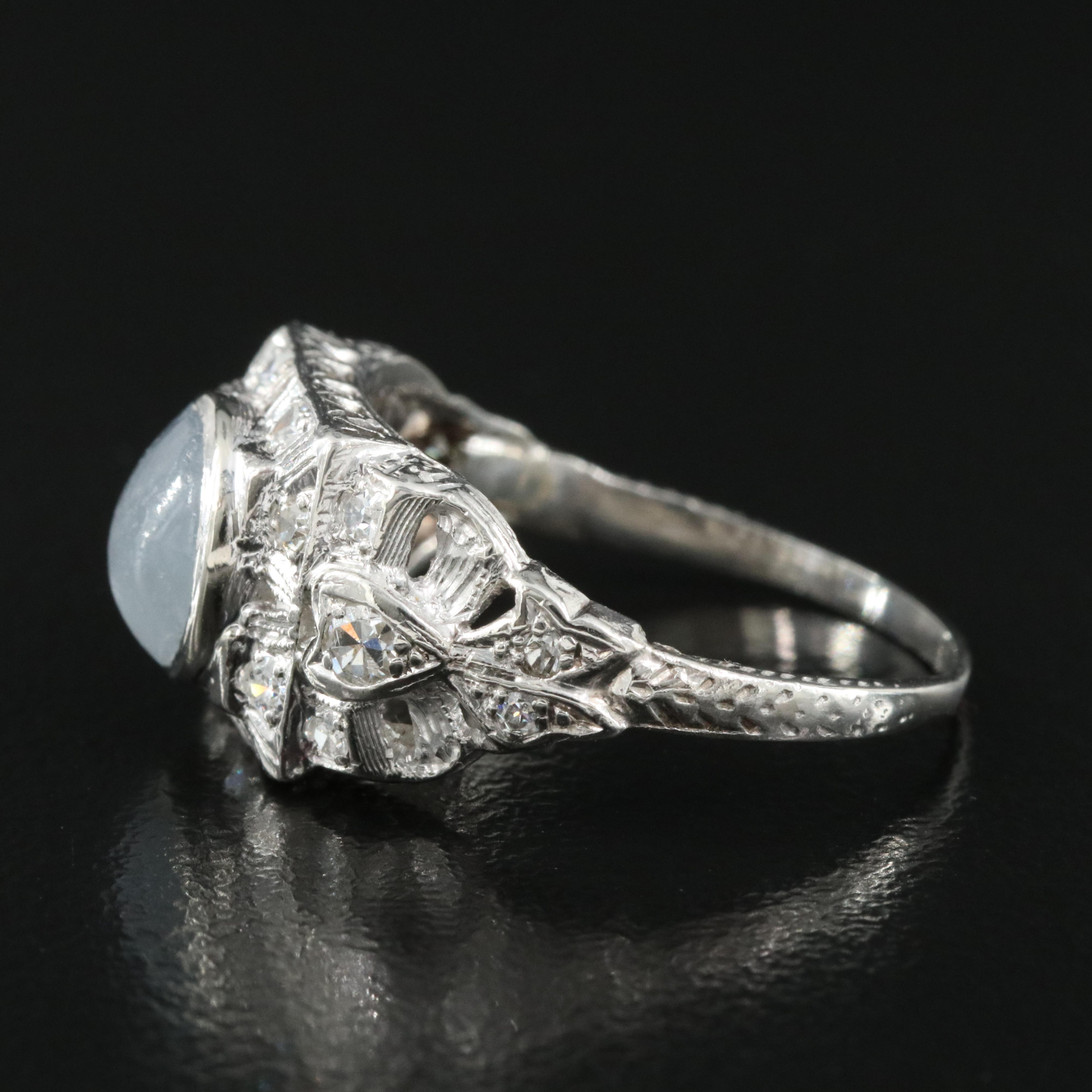 Platinum Star Sapphire and Diamond Ring