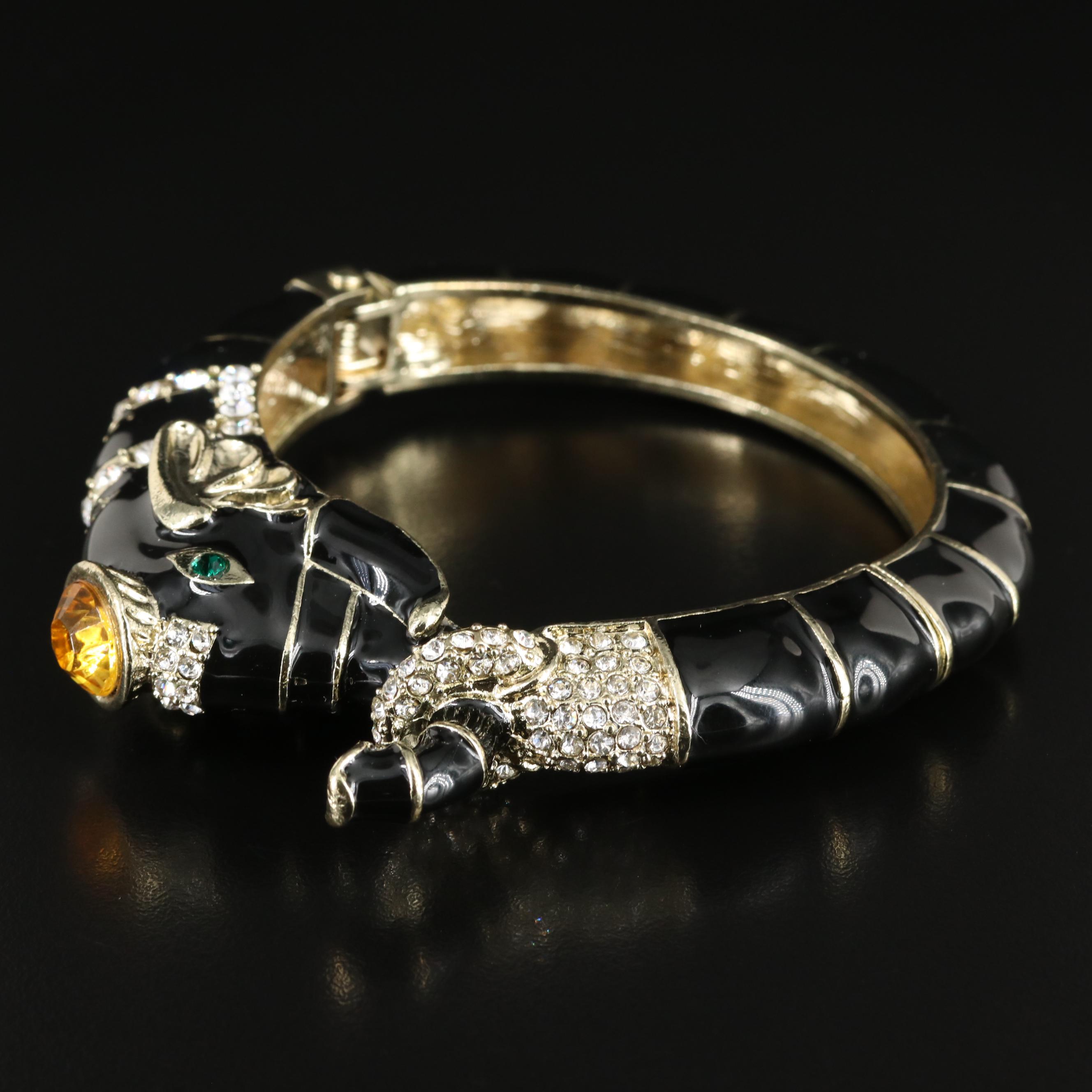 Enamel and Rhinestone Elephant Hinged Bracelet