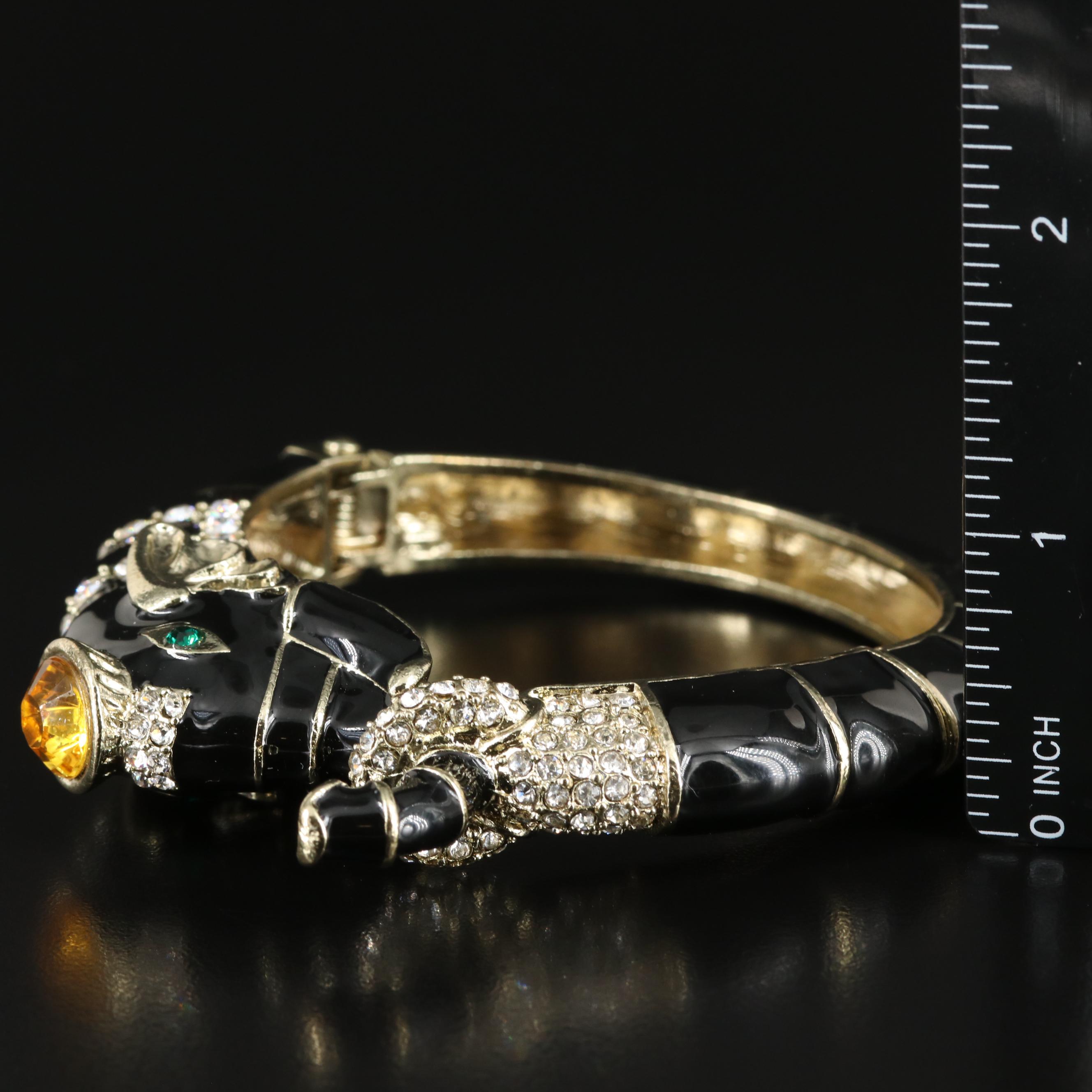 Enamel and Rhinestone Elephant Hinged Bracelet