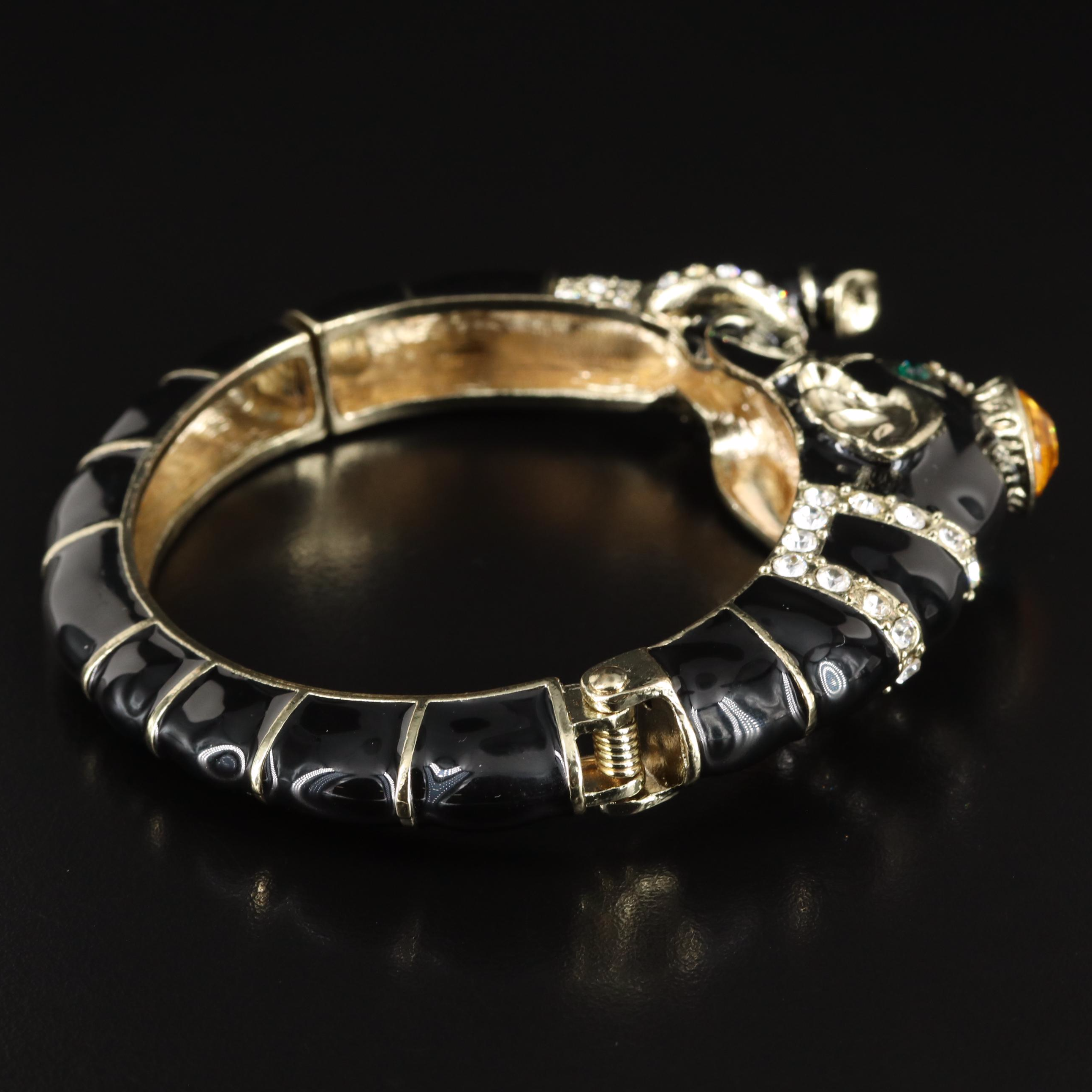 Enamel and Rhinestone Elephant Hinged Bracelet