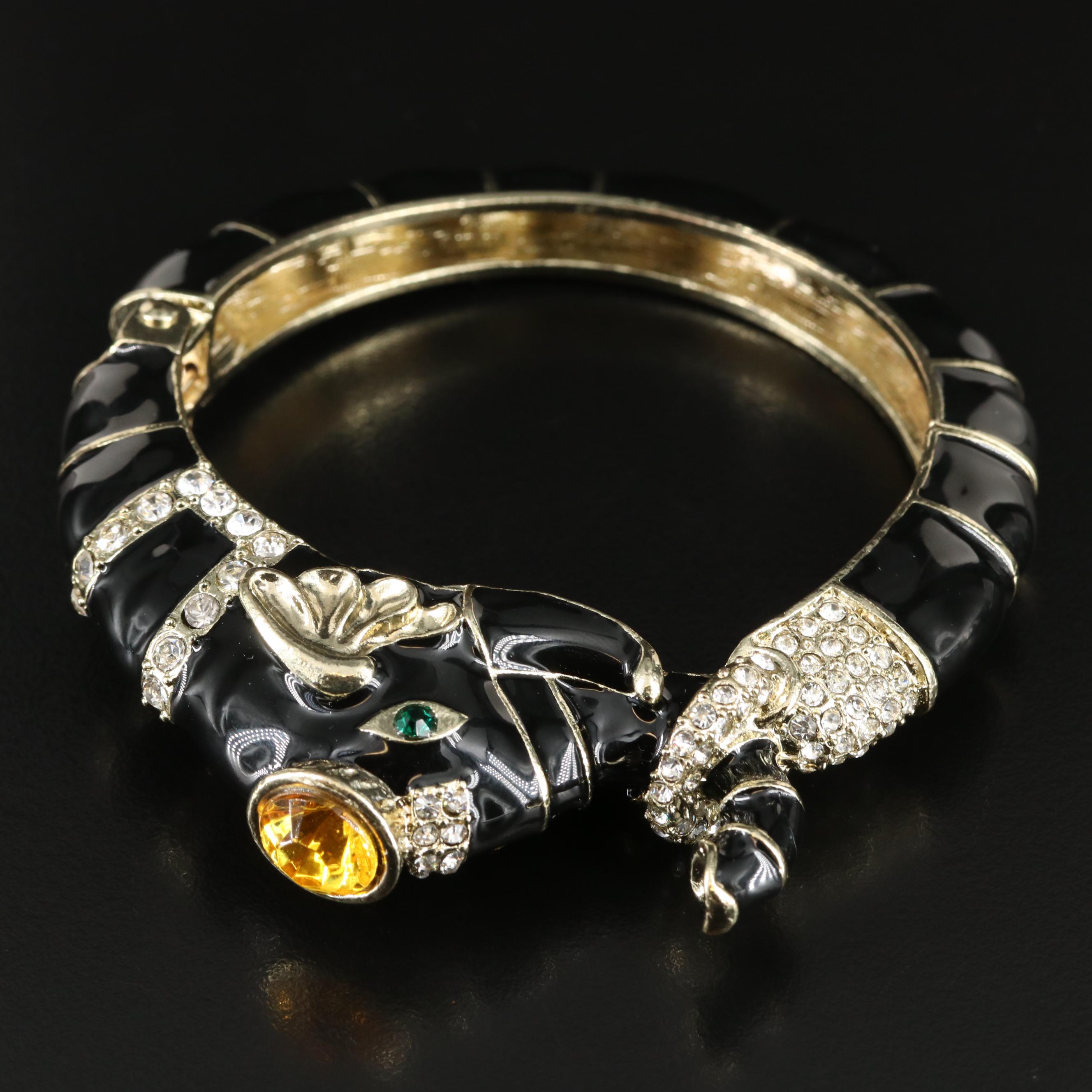 Enamel and Rhinestone Elephant Hinged Bracelet