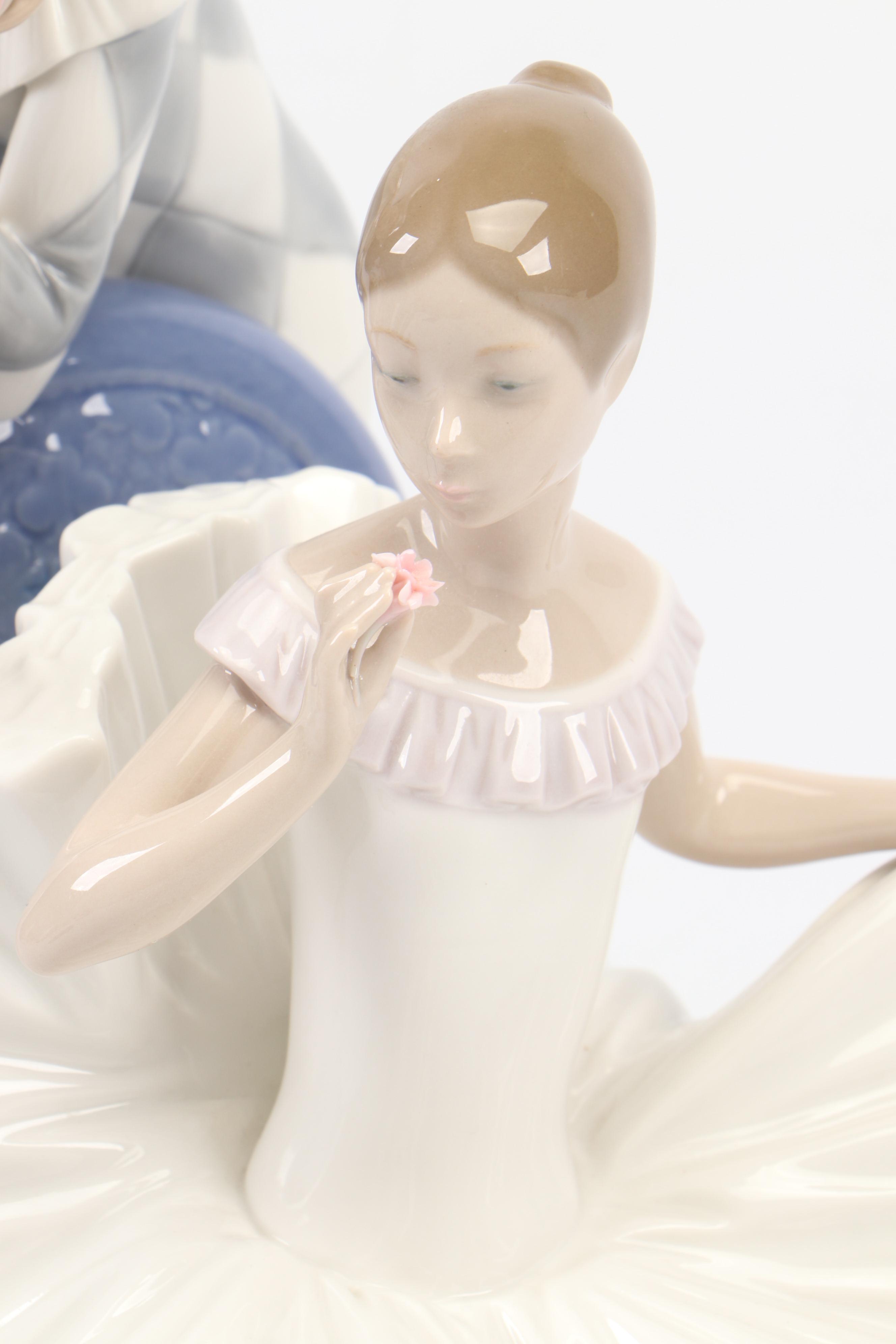 Nao by Lladró Ballerina and Jester Porcelain Group Figurine