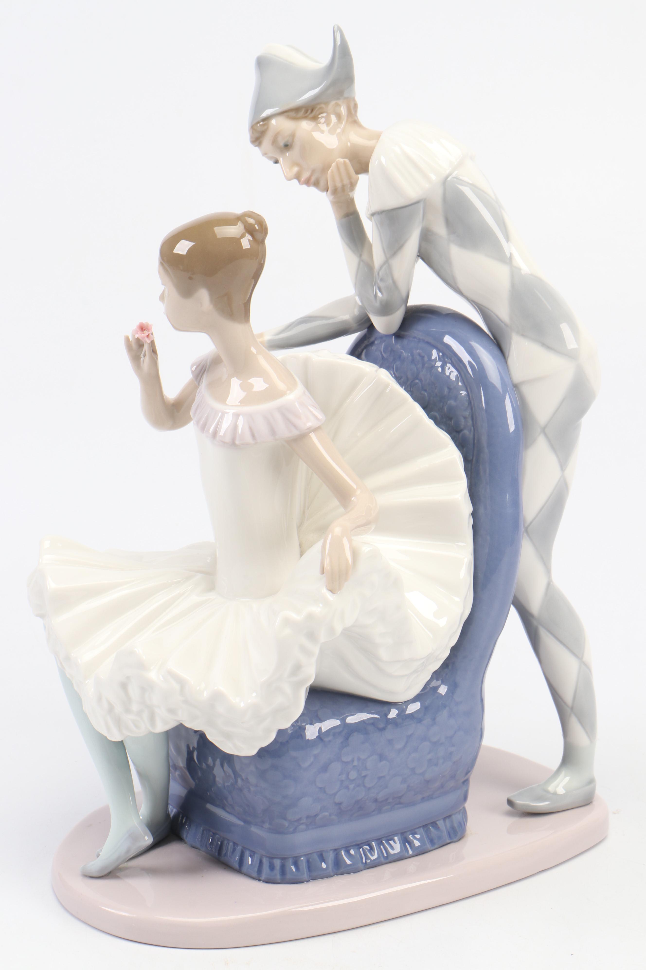 Nao by Lladró Ballerina and Jester Porcelain Group Figurine