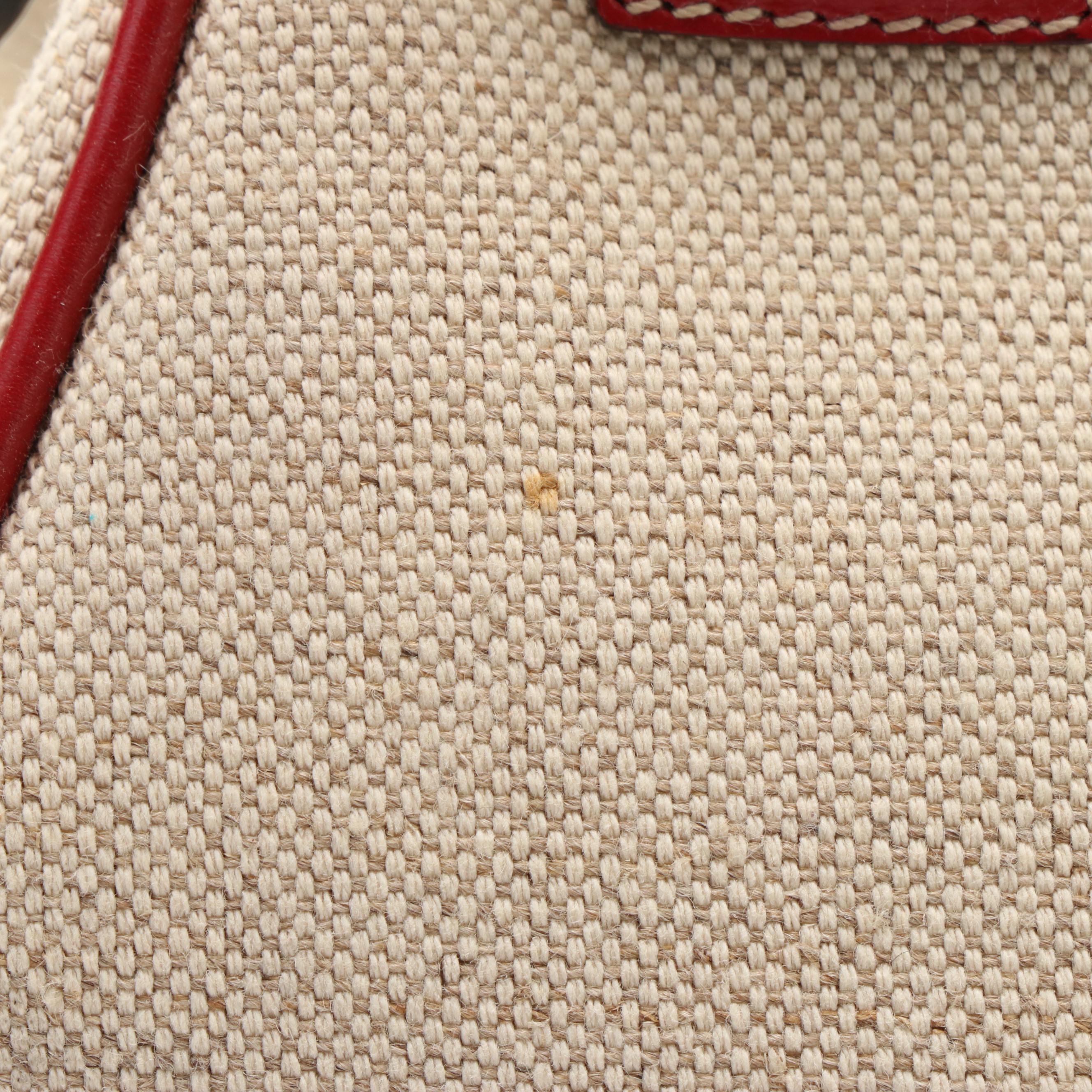 Prada Red Leather and Canvas Framed Top Handle Bag