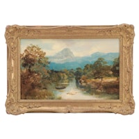 James Isaiah Lewis River Landscape Oil Painting, Early 20th Century