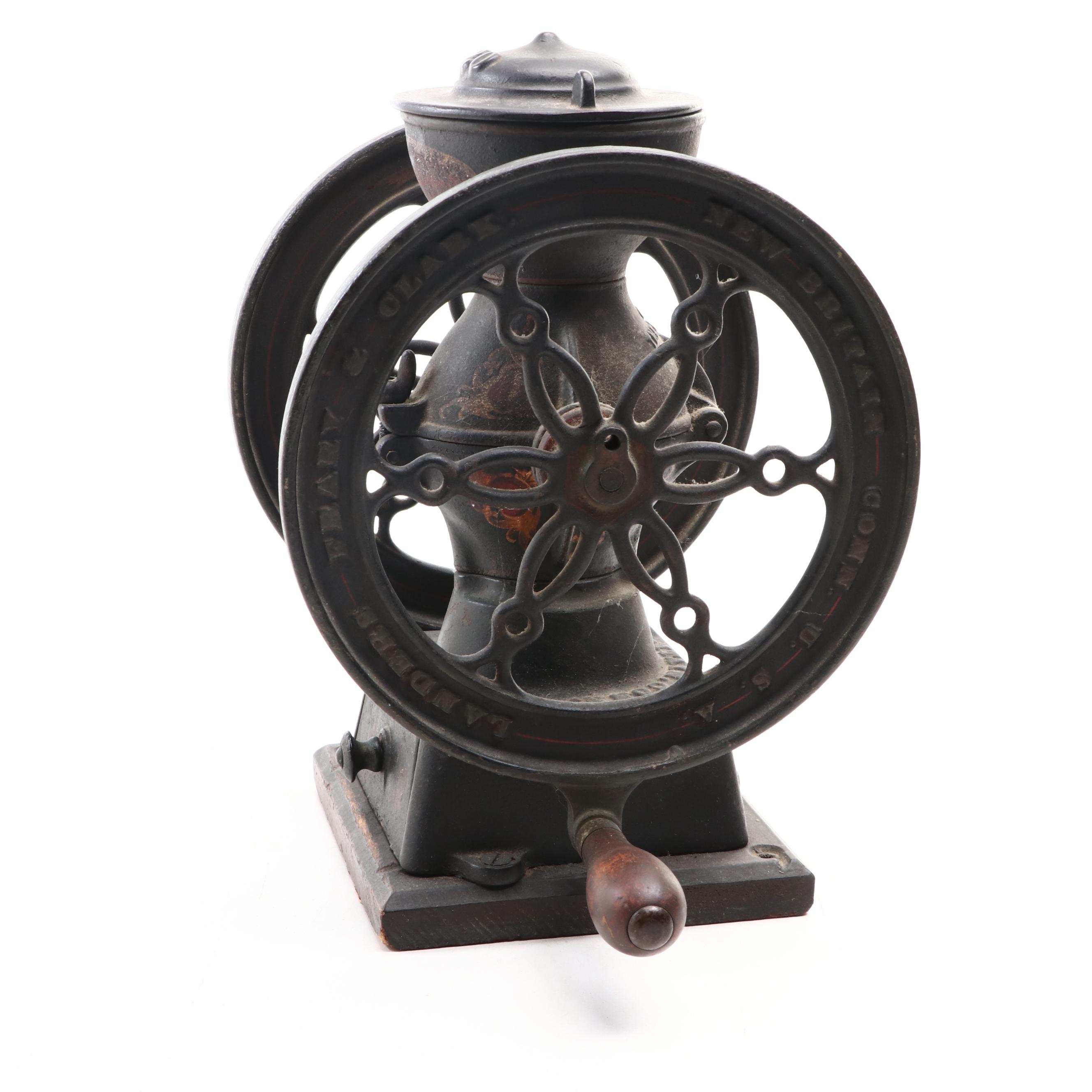 Landers, Frary & Clark Painted Cast Iron Coffee Grinder with Wood Handle