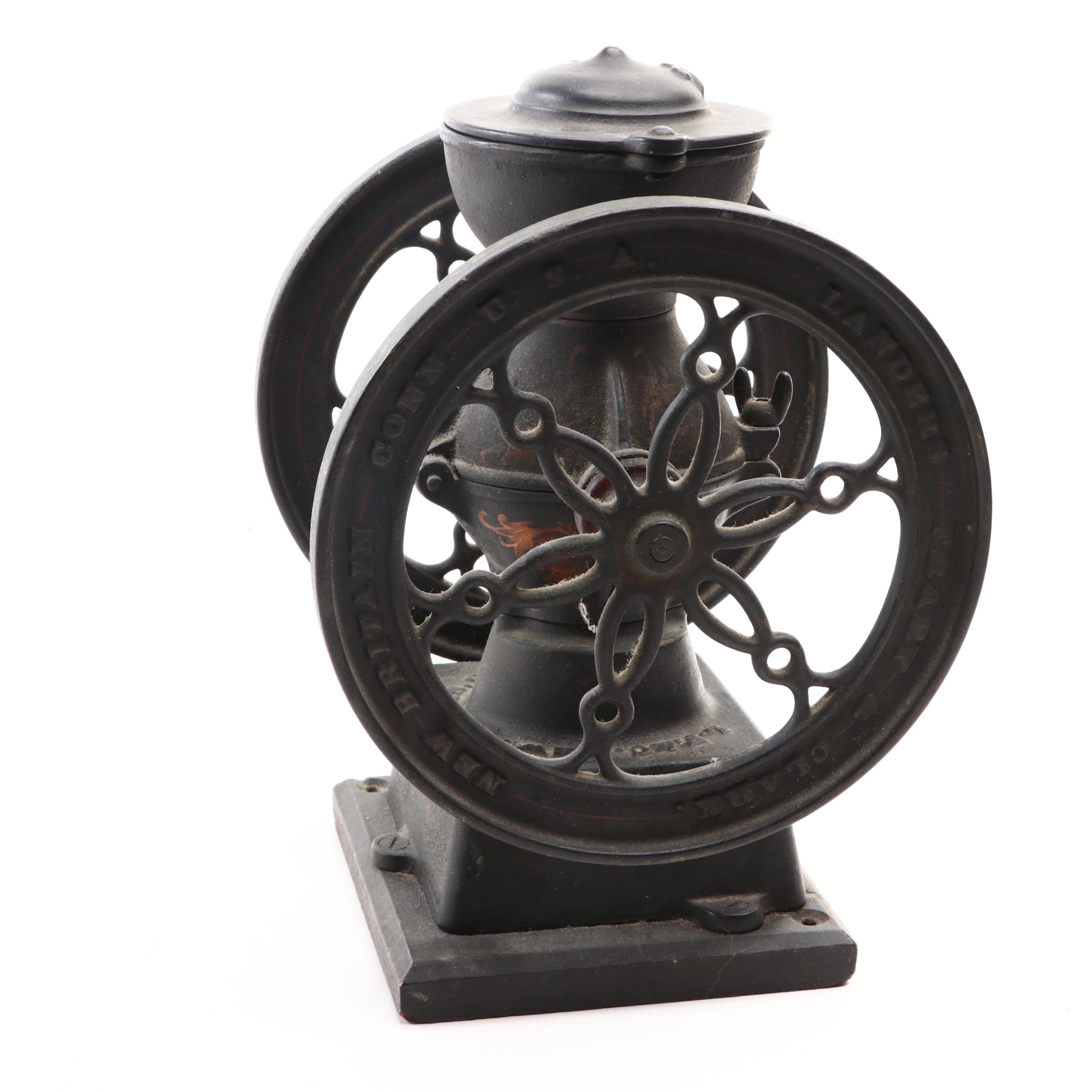 Landers, Frary & Clark Painted Cast Iron Coffee Grinder with Wood Handle