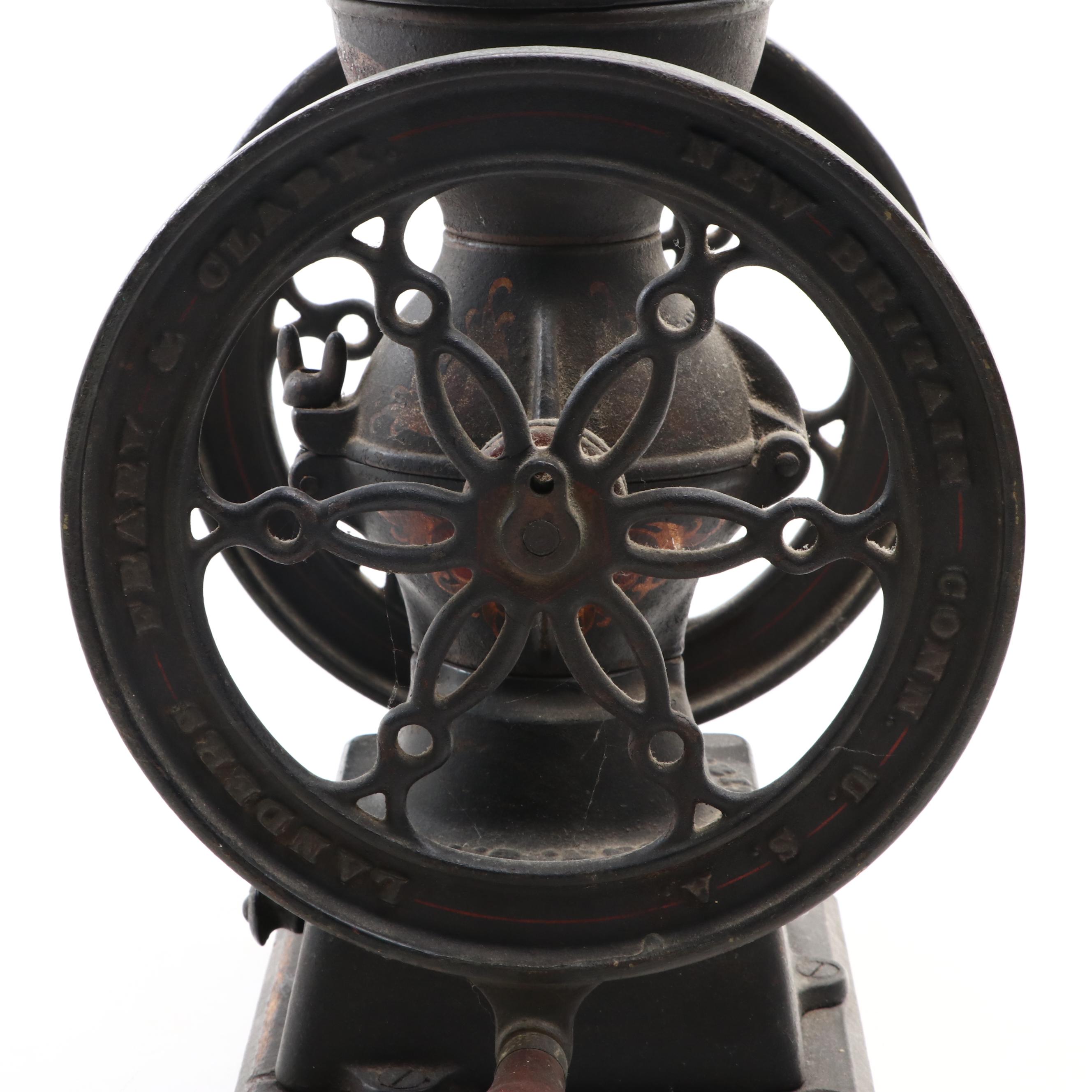 Landers, Frary & Clark Painted Cast Iron Coffee Grinder with Wood Handle