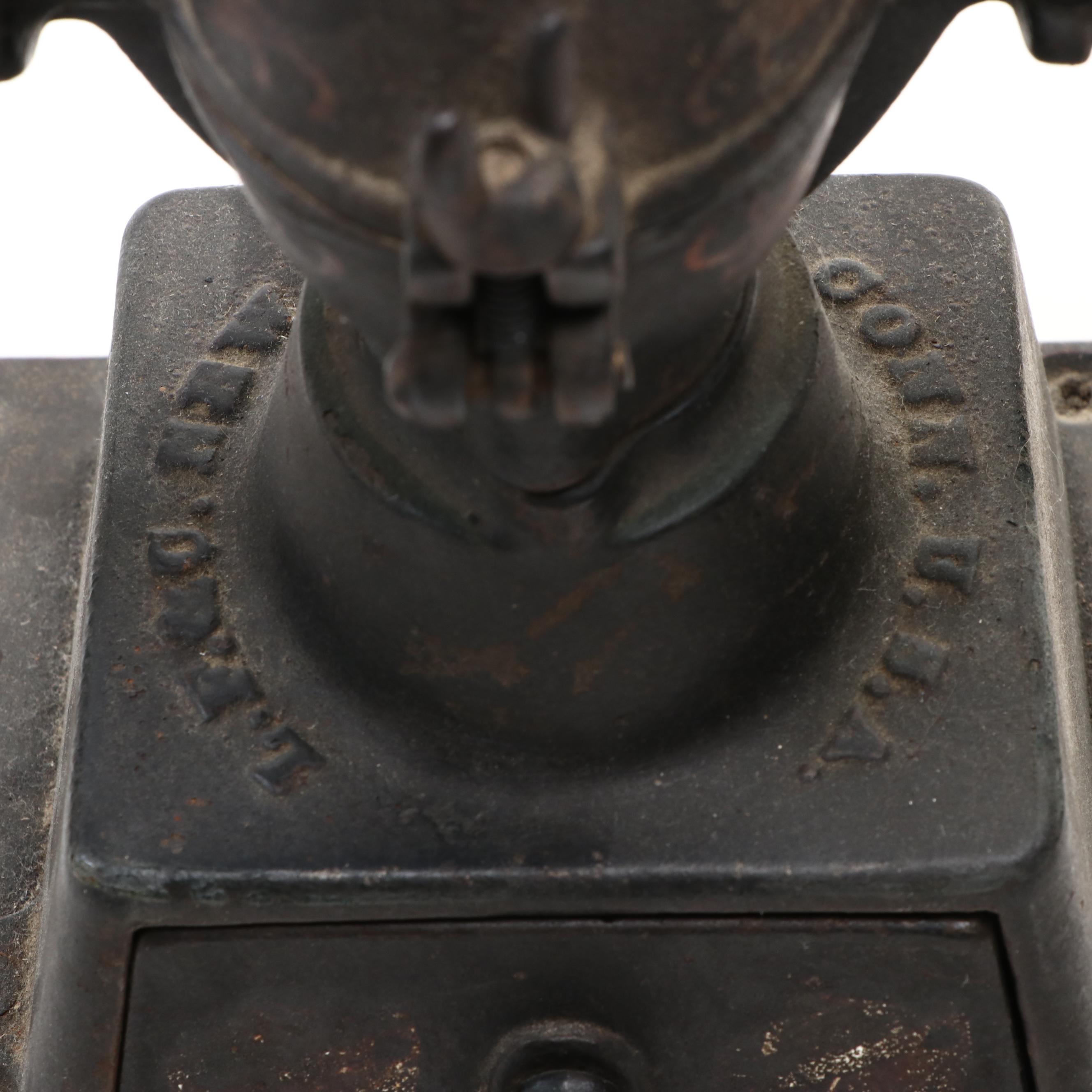 Landers, Frary & Clark Painted Cast Iron Coffee Grinder with Wood Handle