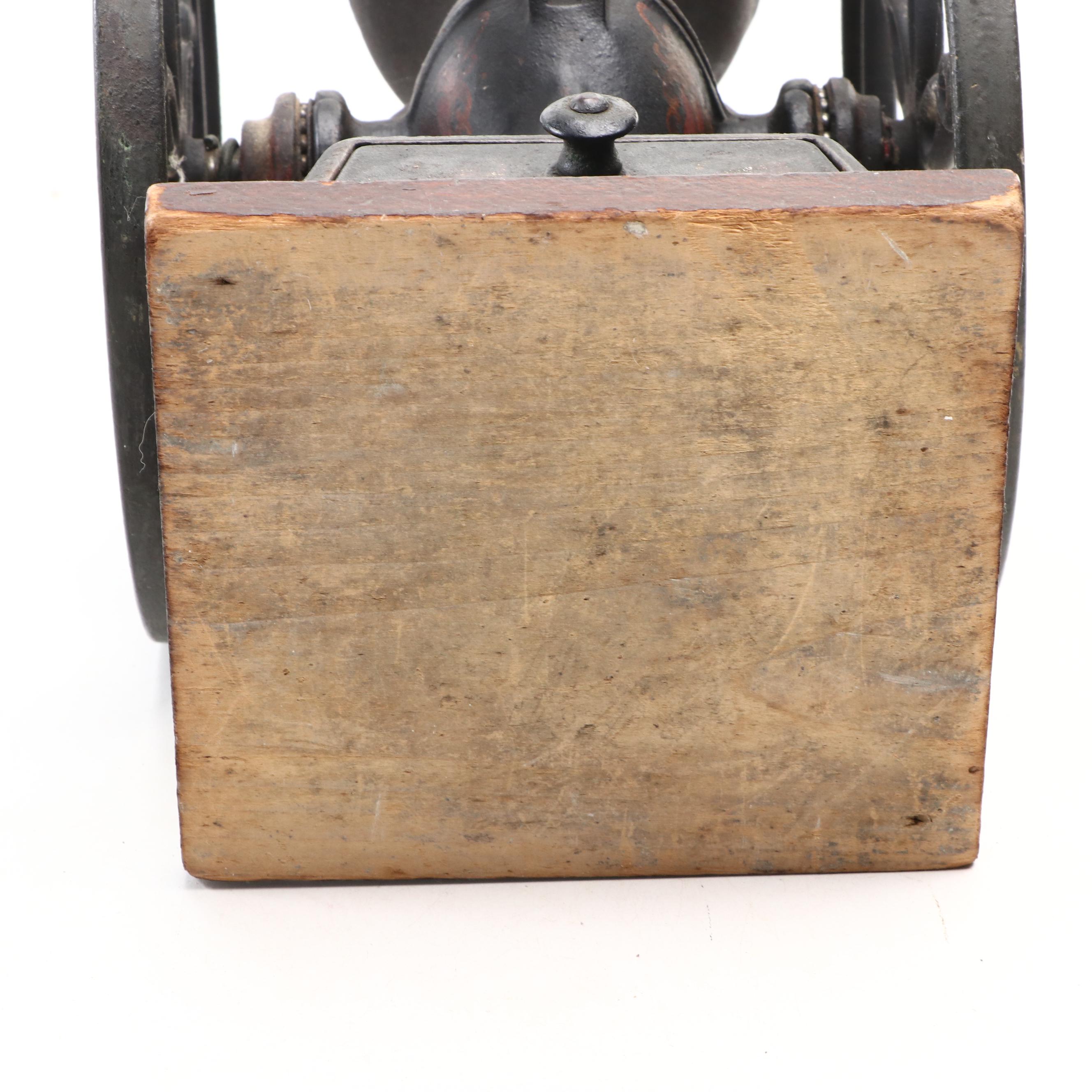 Landers, Frary & Clark Painted Cast Iron Coffee Grinder with Wood Handle