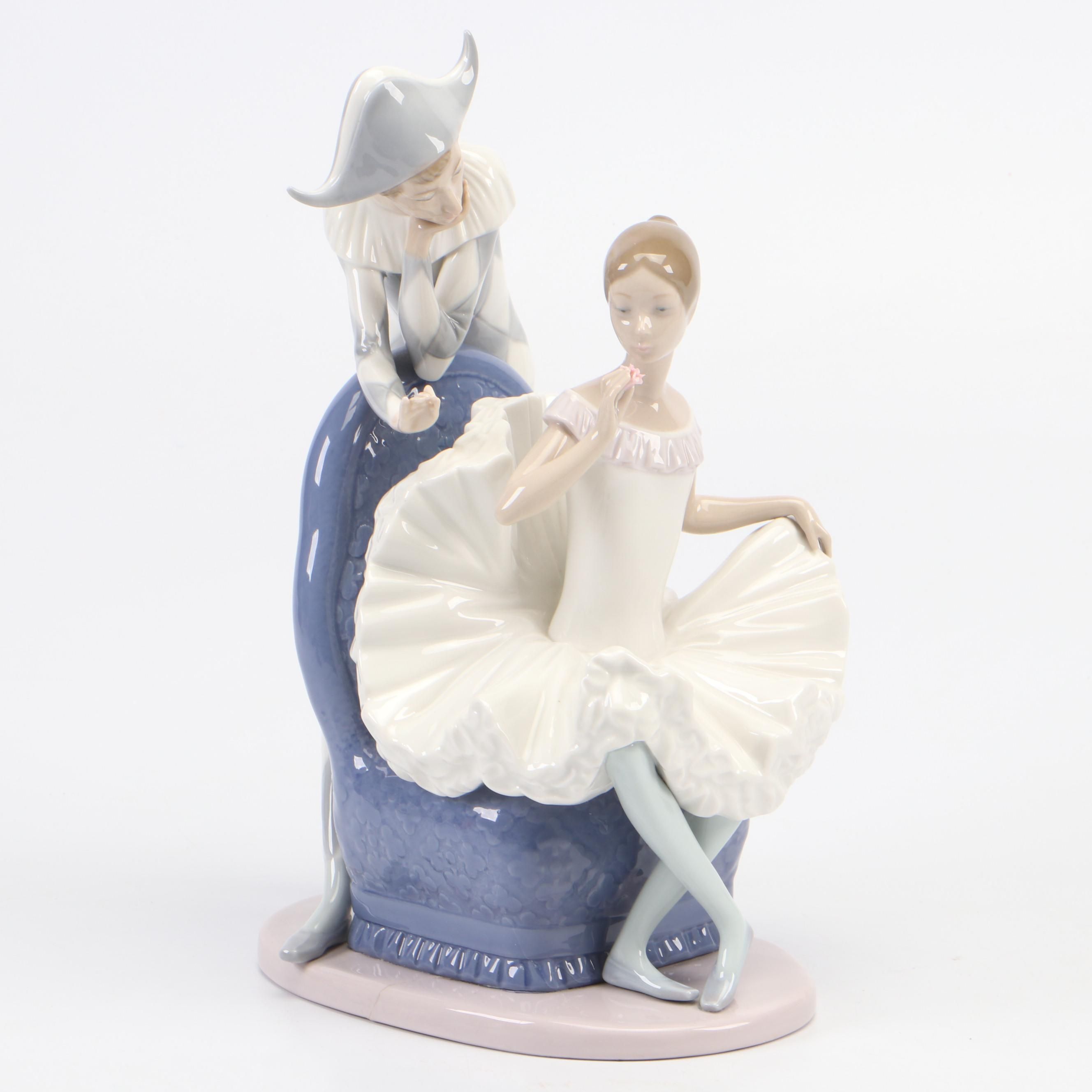 Nao by Lladró Ballerina and Jester Porcelain Group Figurine