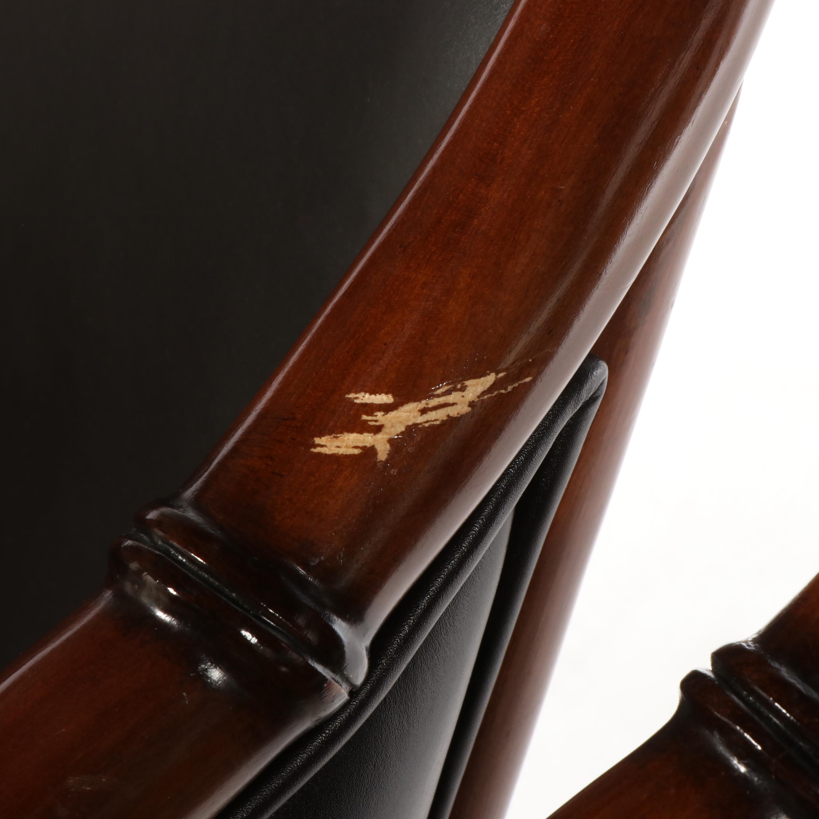 Three Frontgate Faux-Bamboo and Leather Swivel Bar Stools