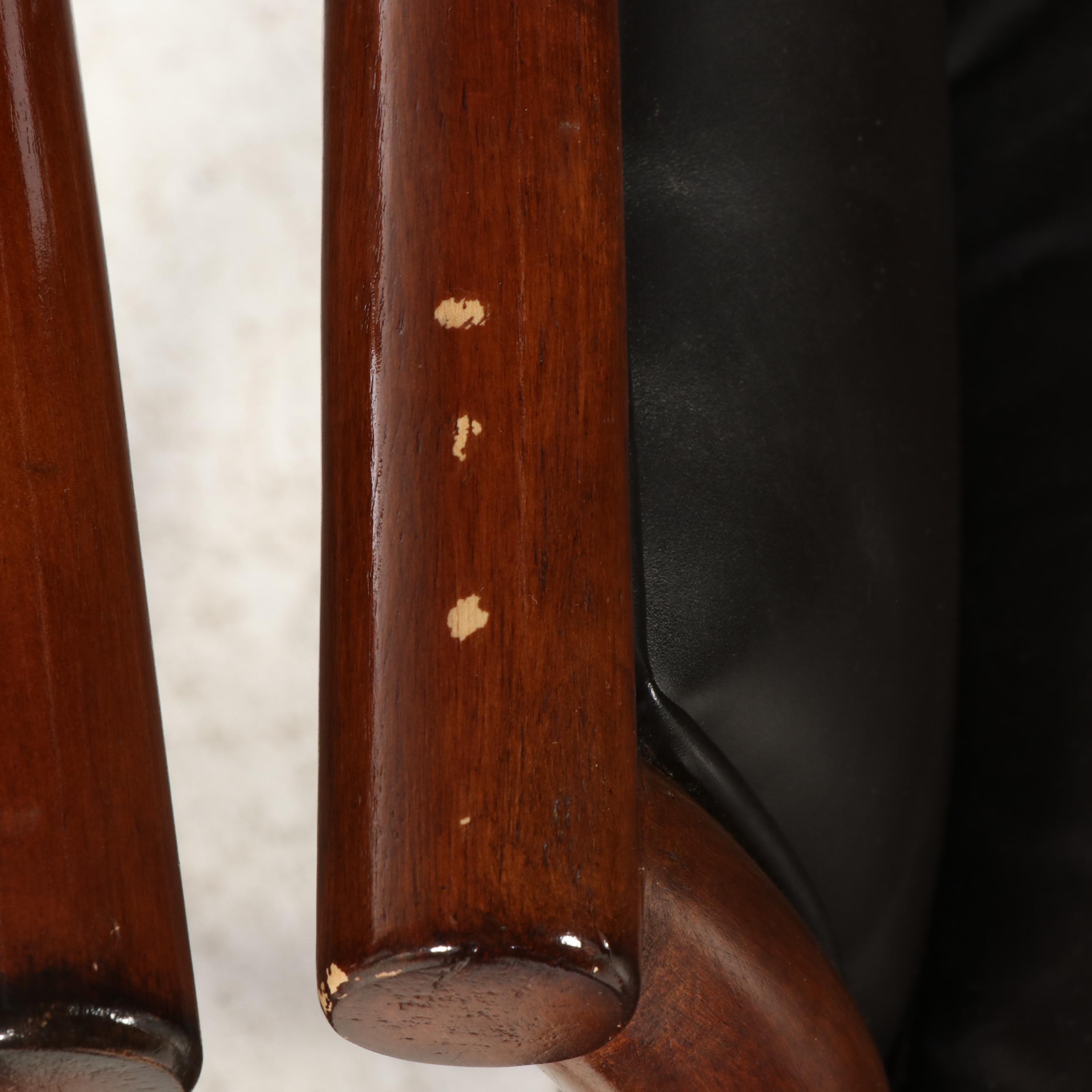 Three Frontgate Faux-Bamboo and Leather Swivel Bar Stools