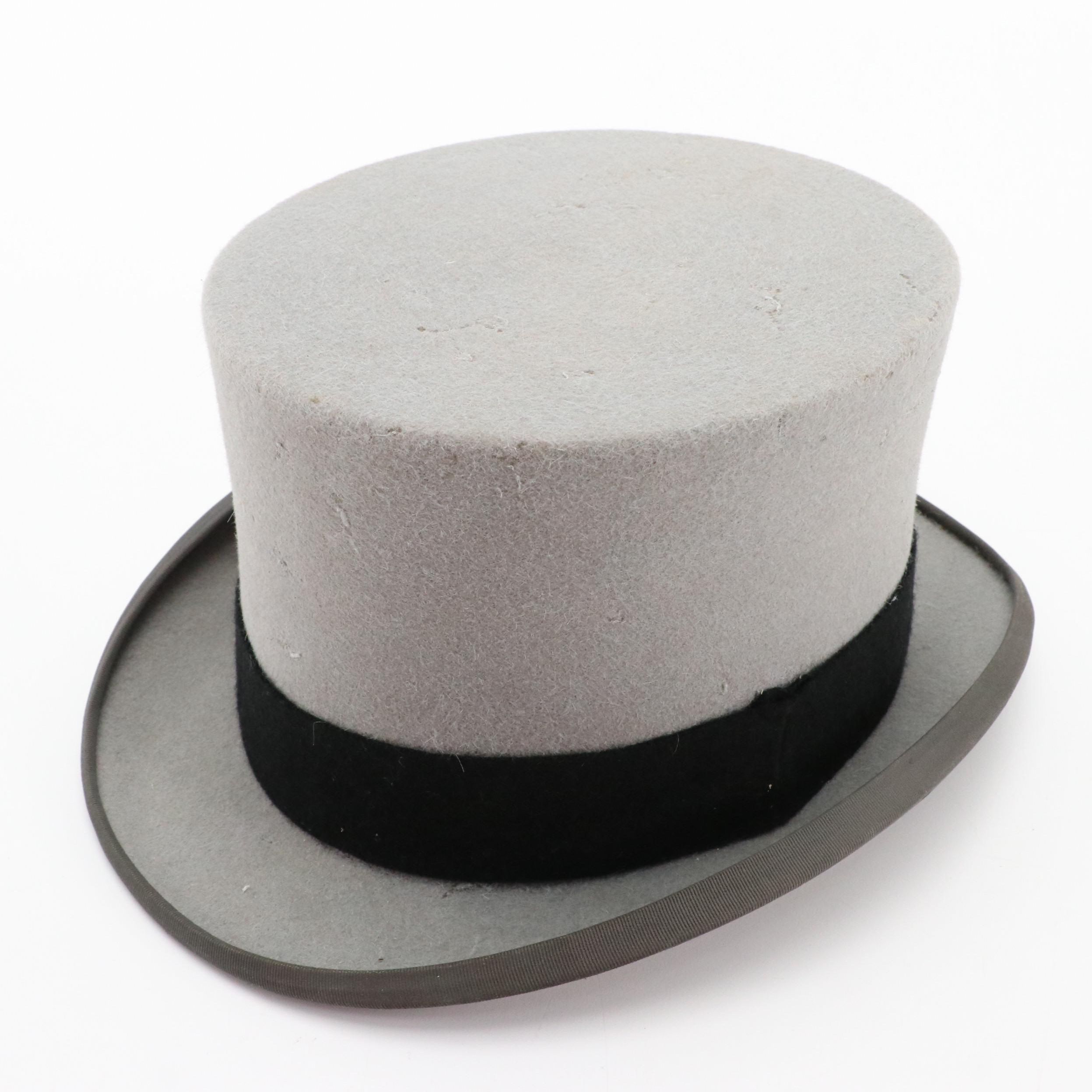 Men's Moss Bros Vintage Grey Fine Fur Felt Ascot Top Hat