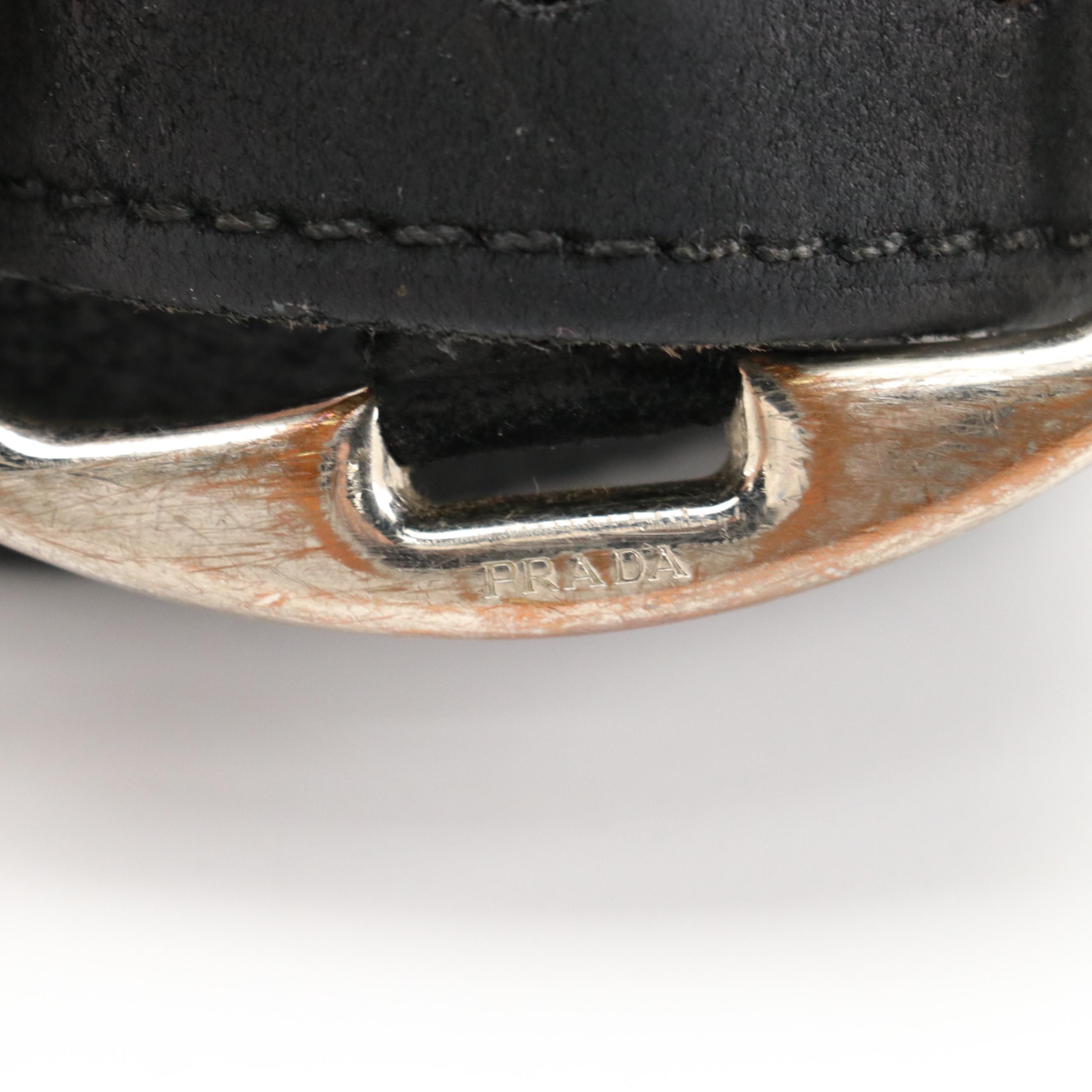 Prada Black Leather Belt with Oversized Buckle