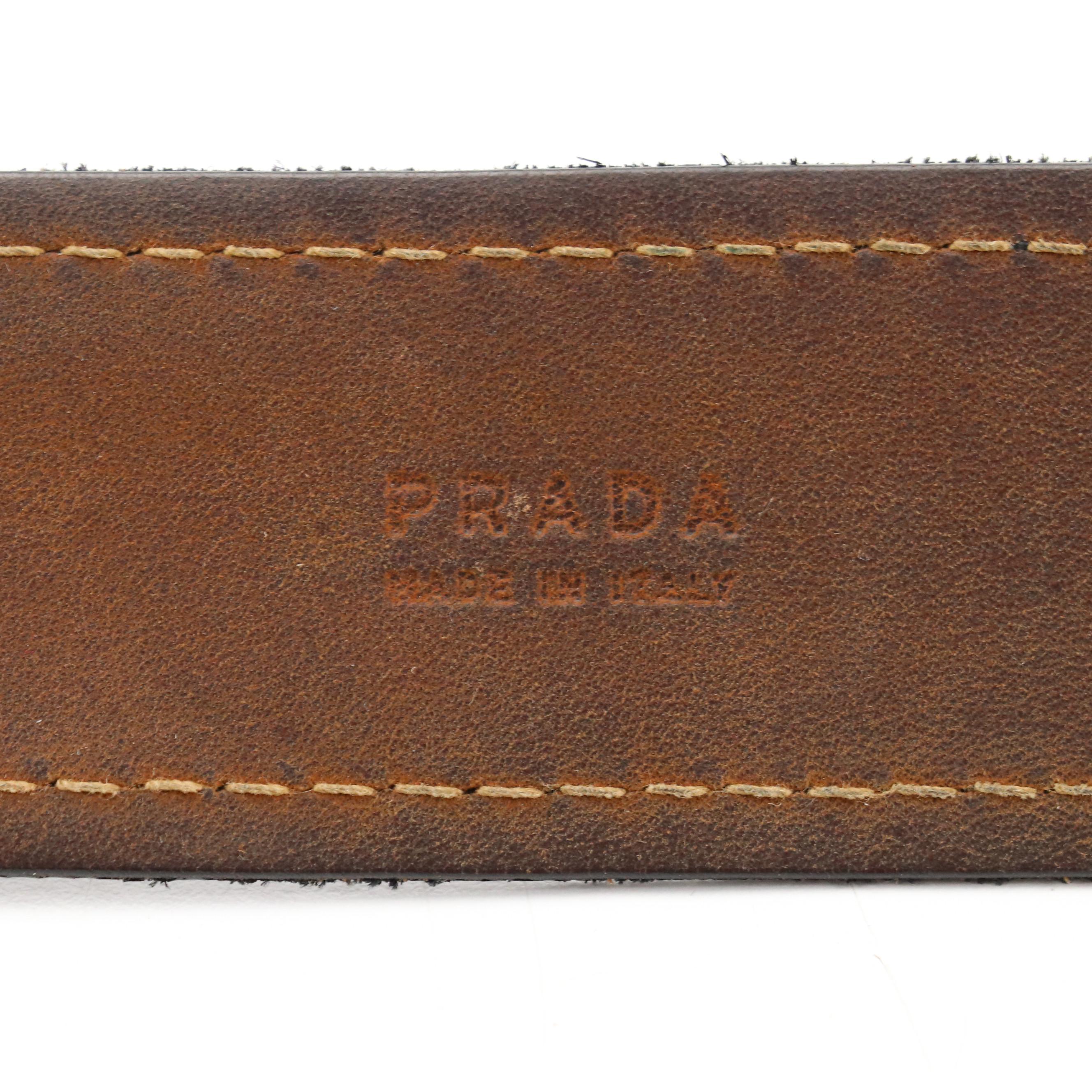 Prada Black Leather Belt with Oversized Buckle
