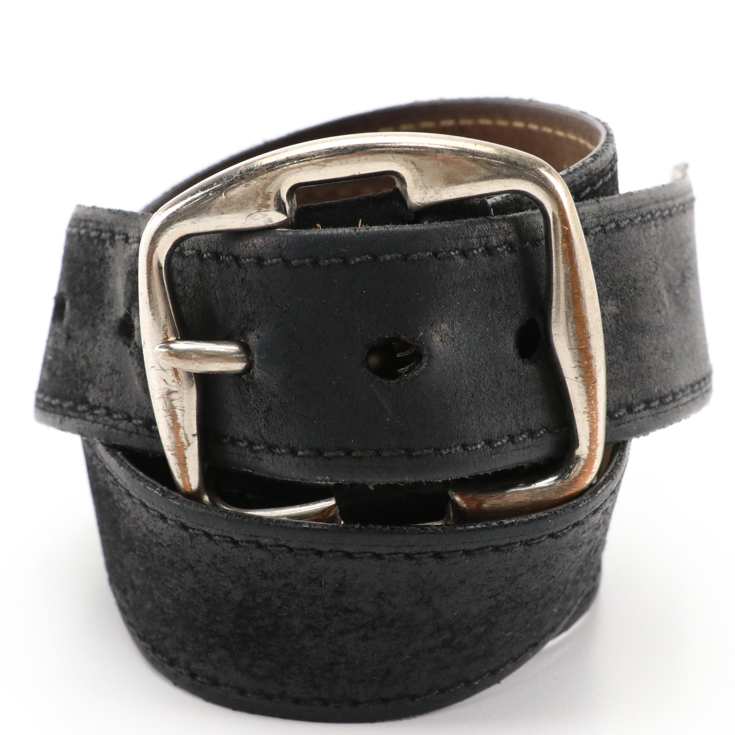 Prada Black Leather Belt with Oversized Buckle