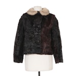 Sheared Mink Jacket With Decorative Buttons and Contrast Collar