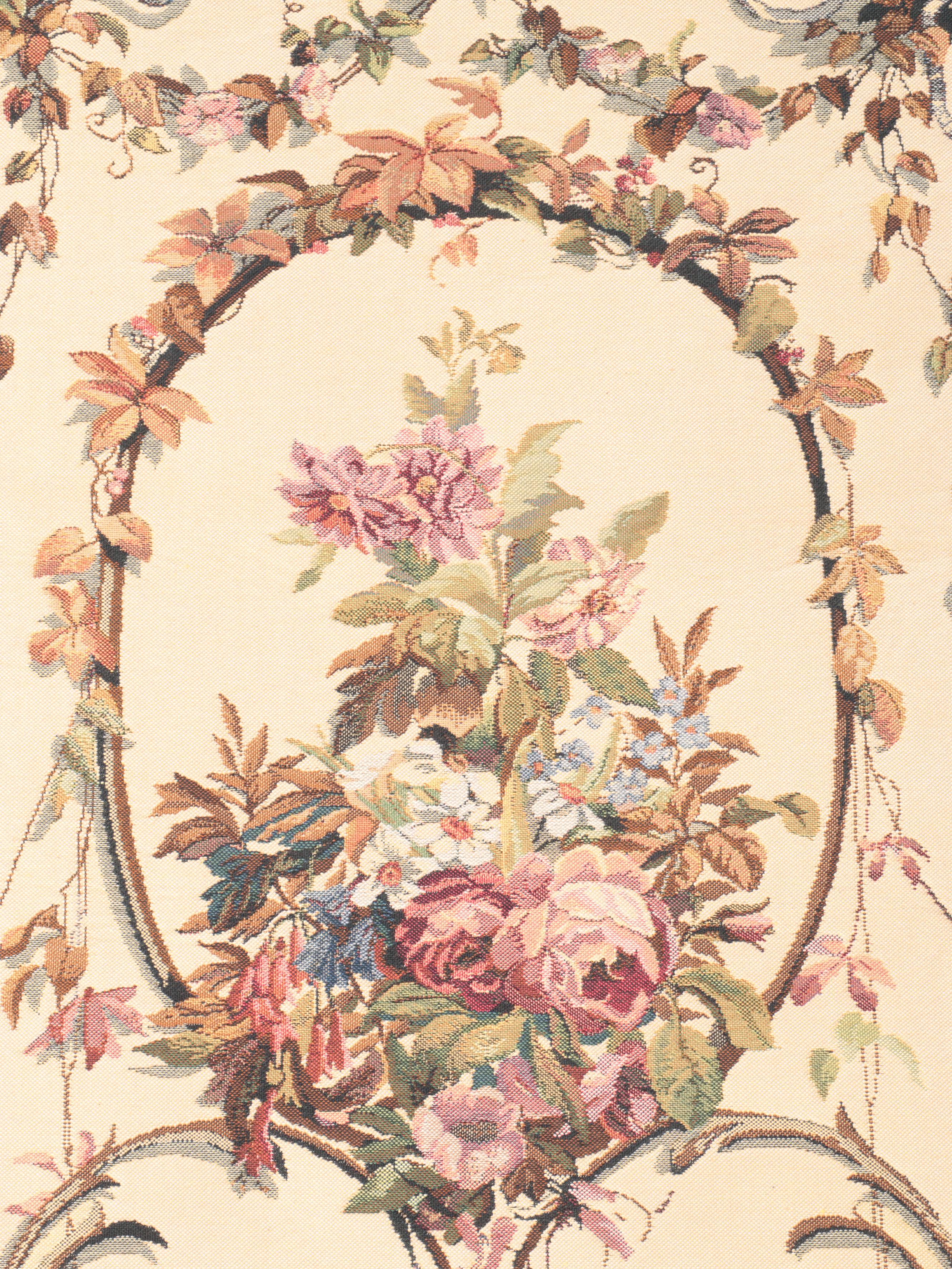 Machine-Woven Floral Tapestries, Mid to Late 20th Century