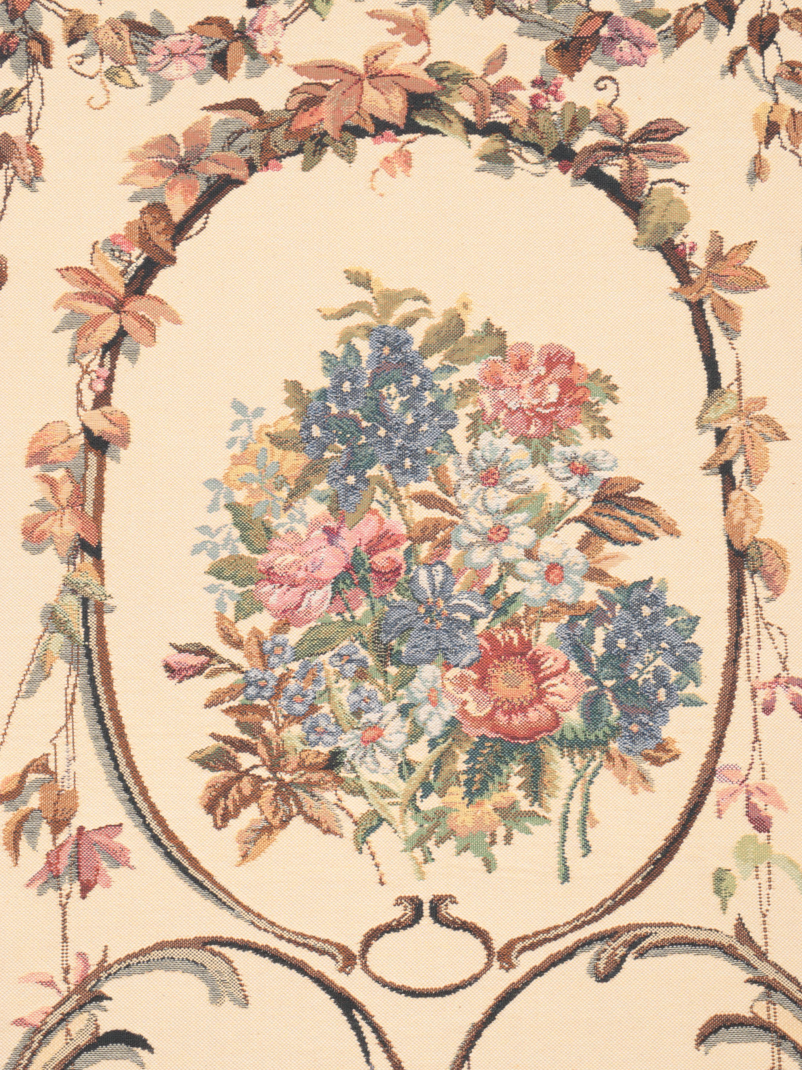 Machine-Woven Floral Tapestries, Mid to Late 20th Century