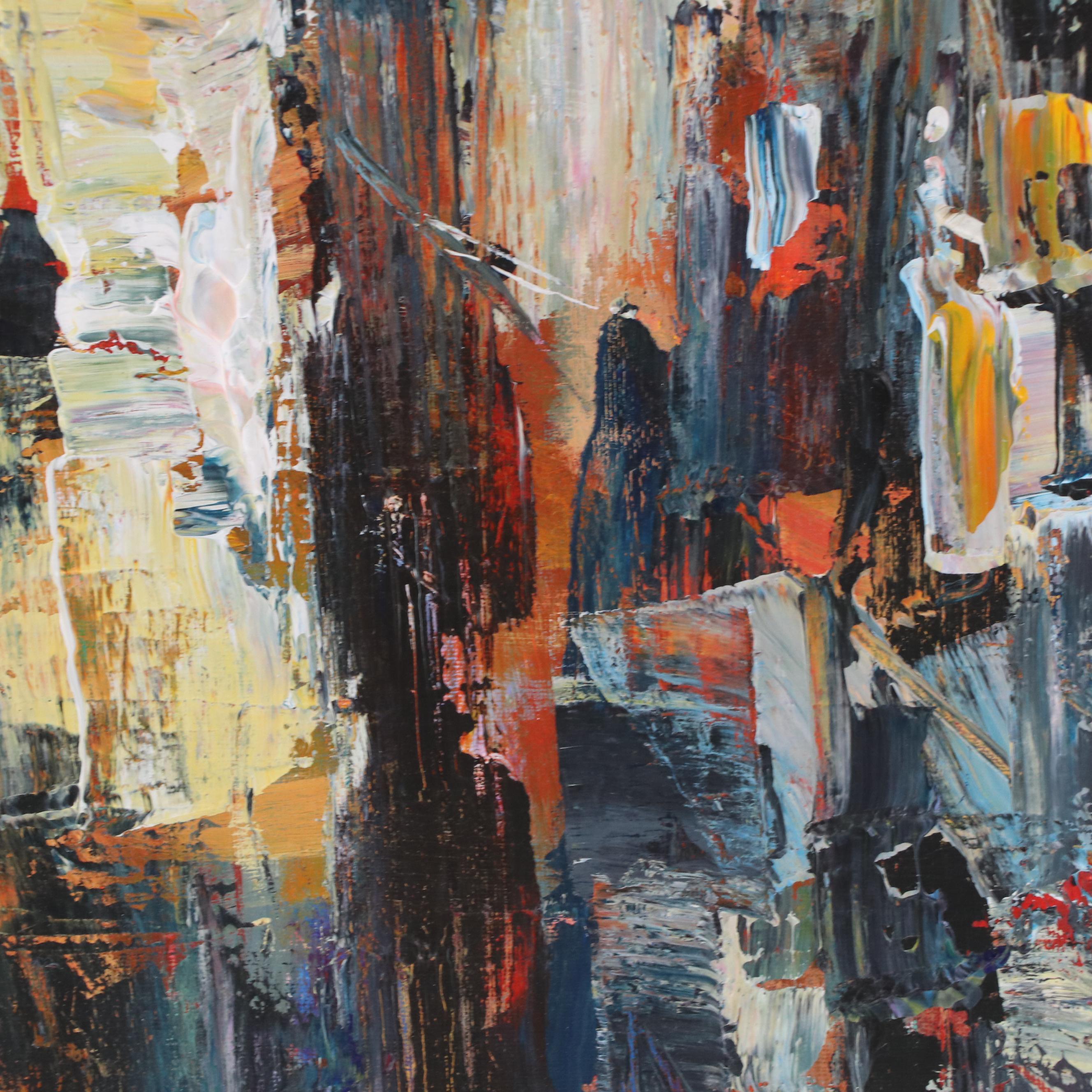 Leif Janek Abstract Acrylic Painting "Cityscape," 21st Century