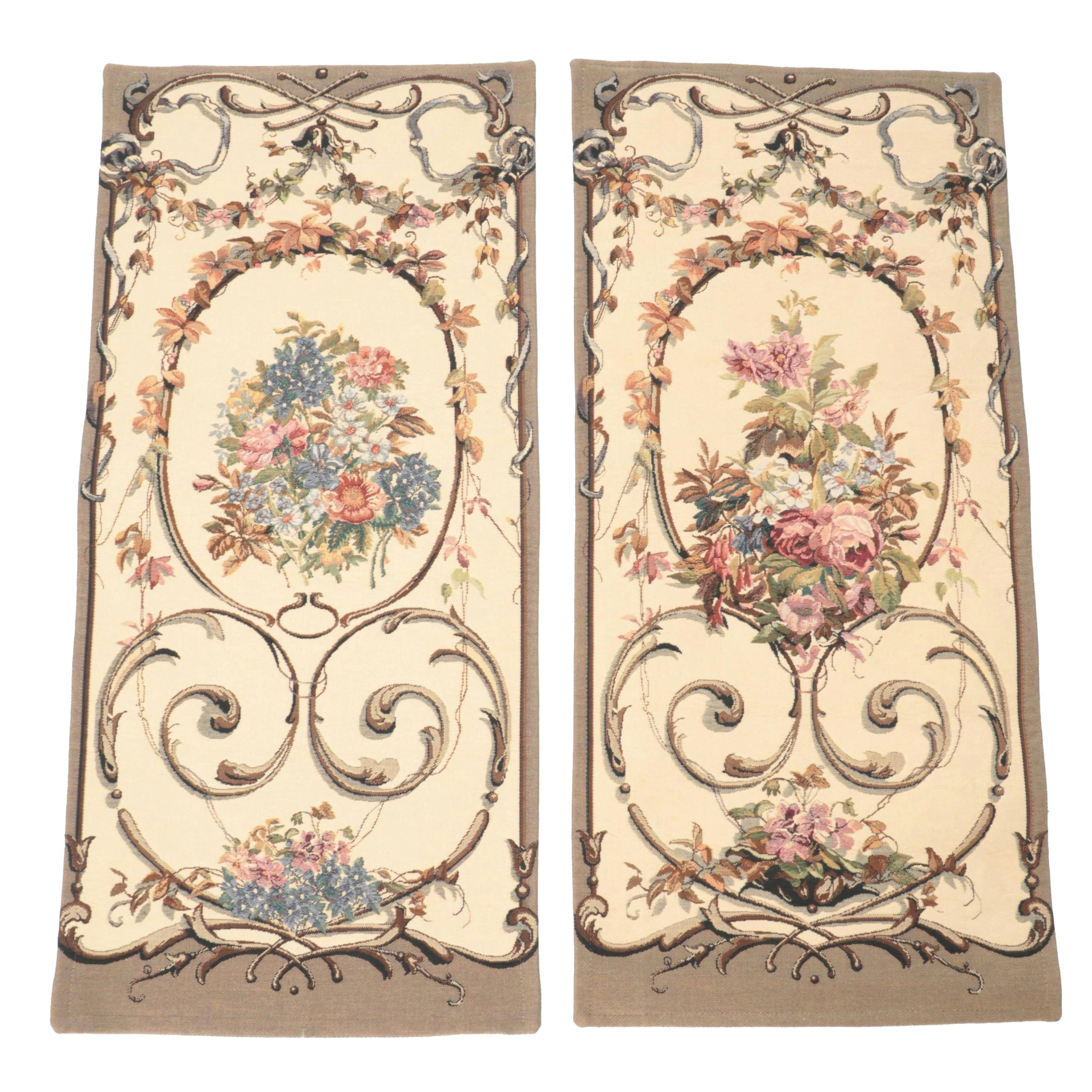 Machine-Woven Floral Tapestries, Mid to Late 20th Century