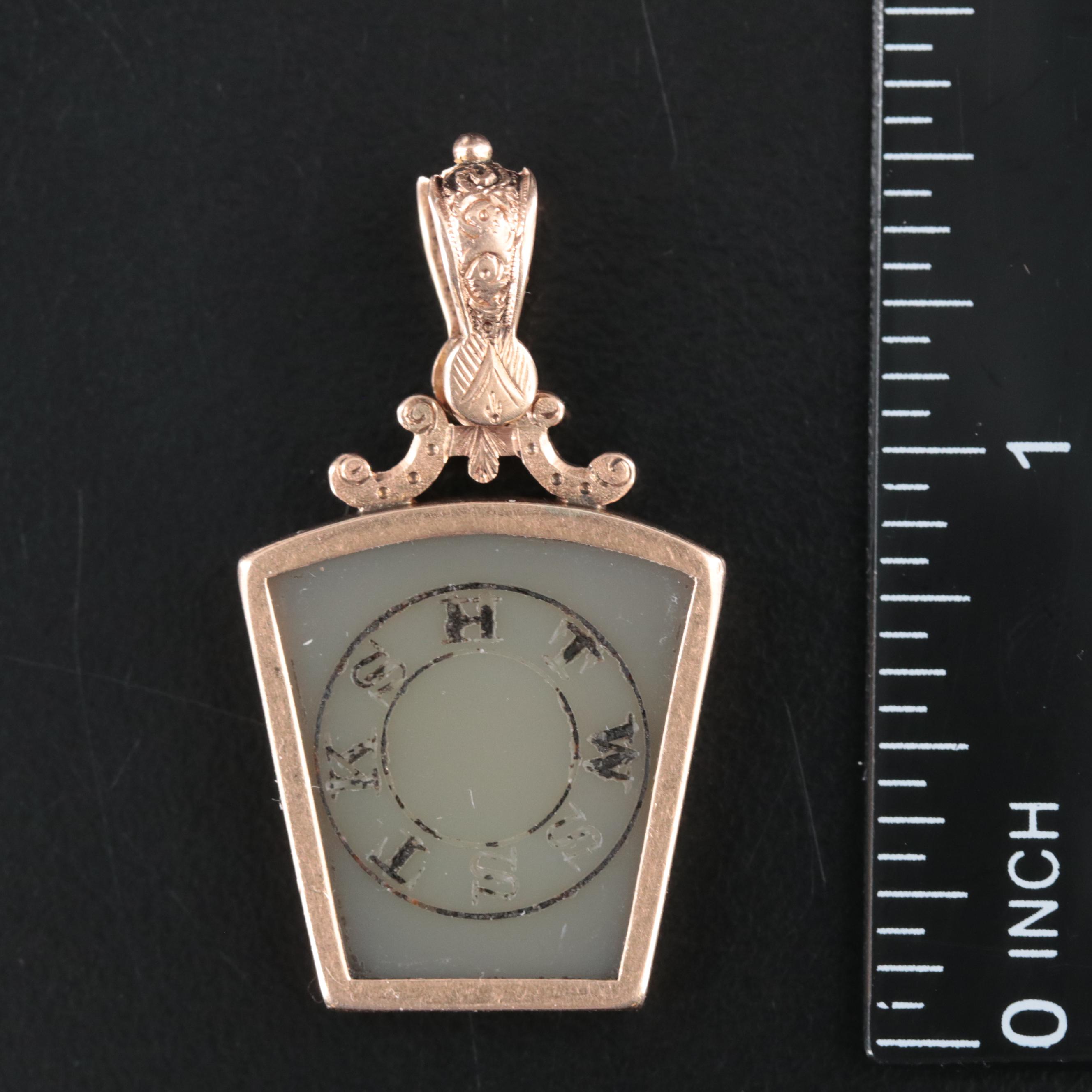 Masonic Engraved Agate Keystone Pendant with 14K Bail
