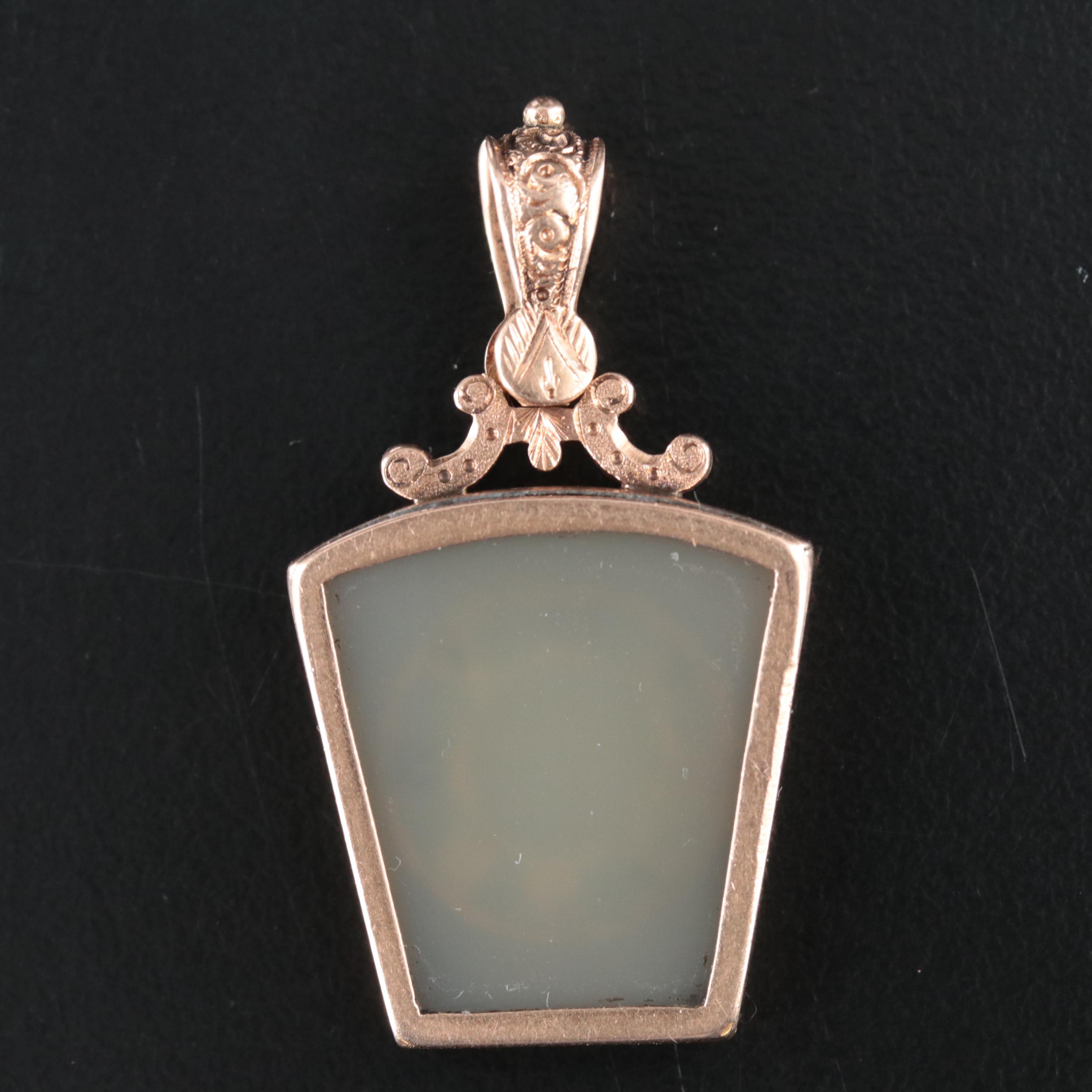 Masonic Engraved Agate Keystone Pendant with 14K Bail