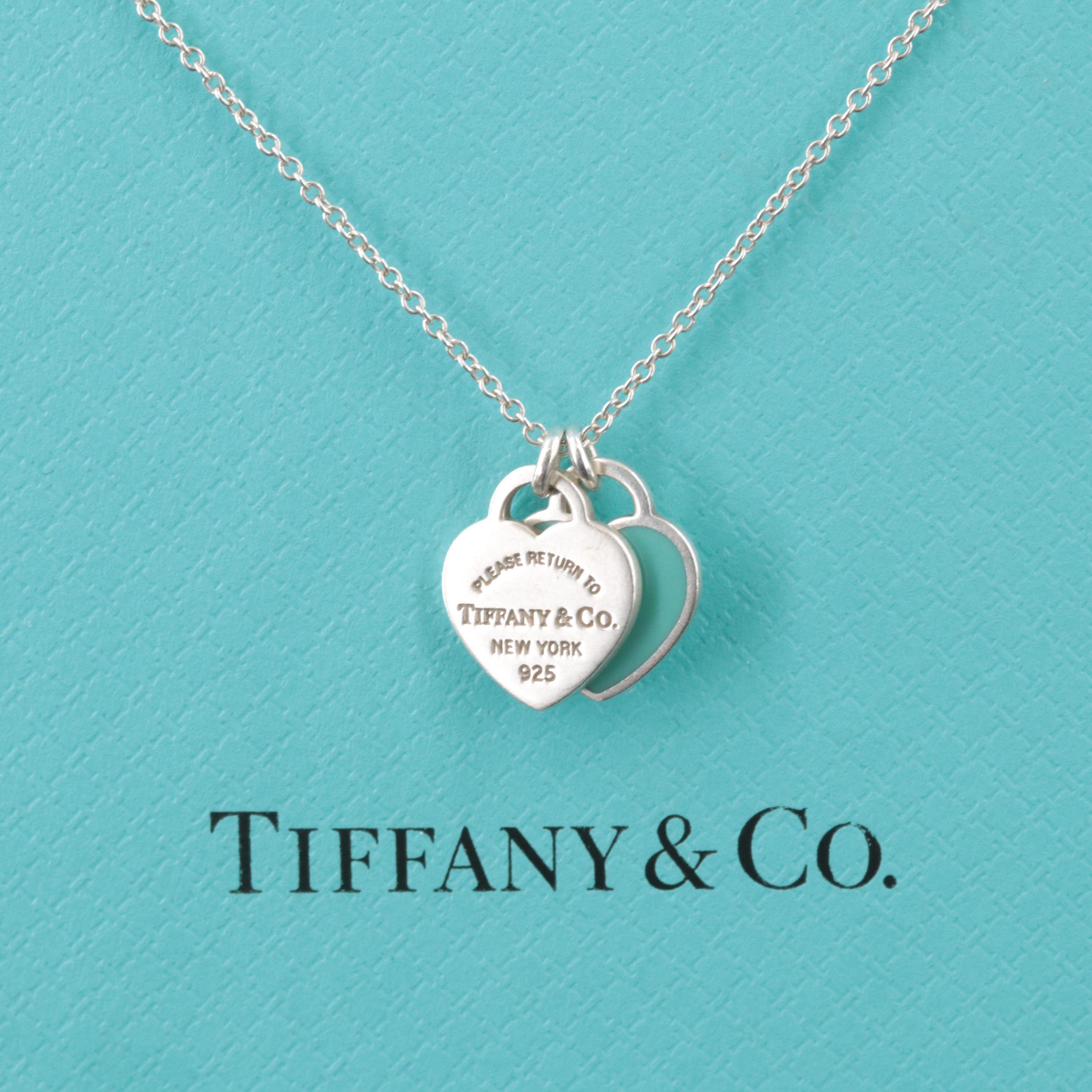 Tiffany & Co. "Return to Tiffany" Sterling Blue Double Heart Tag Necklace