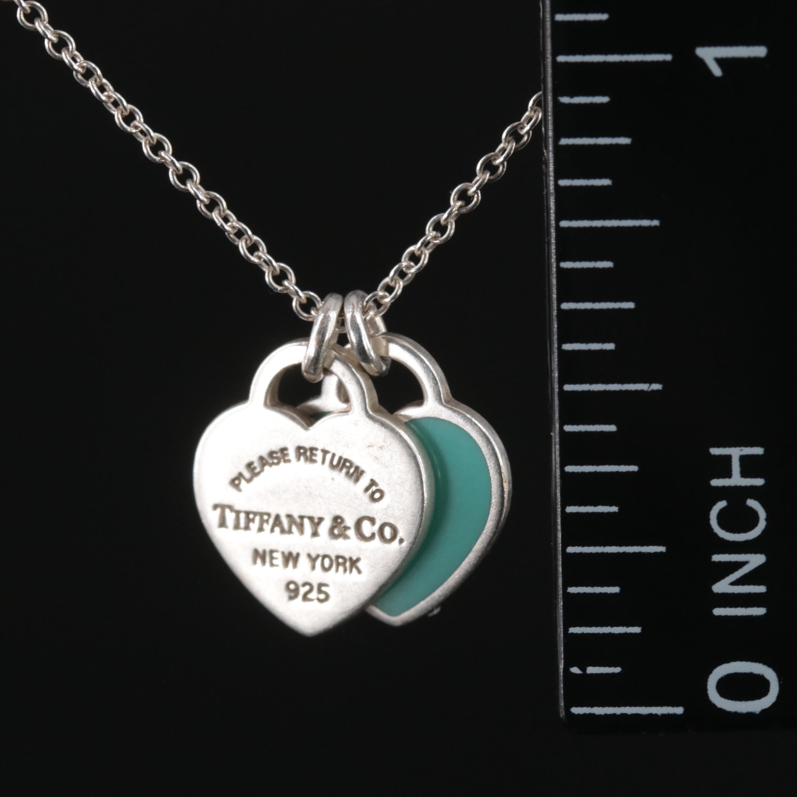 Tiffany & Co. "Return to Tiffany" Sterling Blue Double Heart Tag Necklace