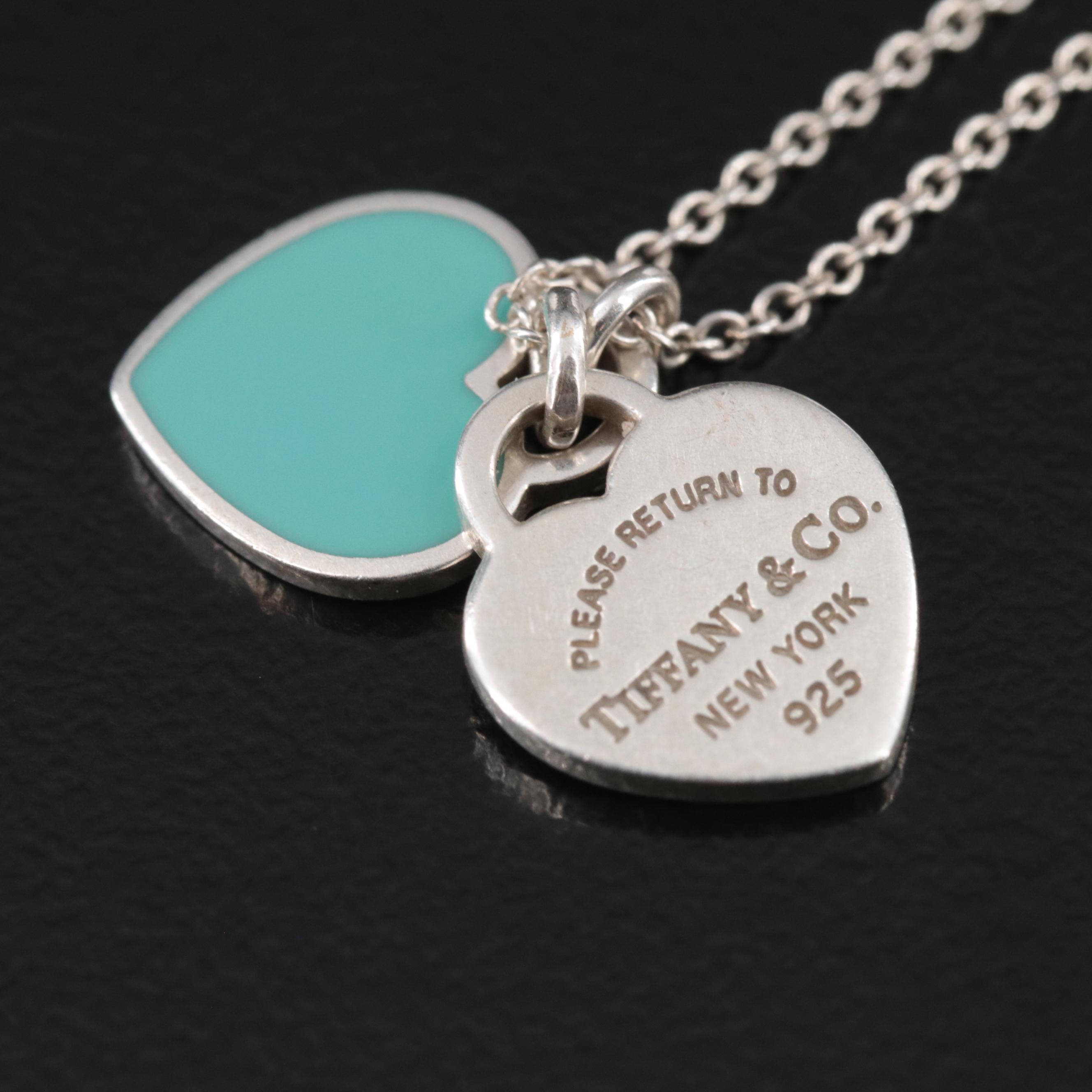 Tiffany & Co. "Return to Tiffany" Sterling Blue Double Heart Tag Necklace