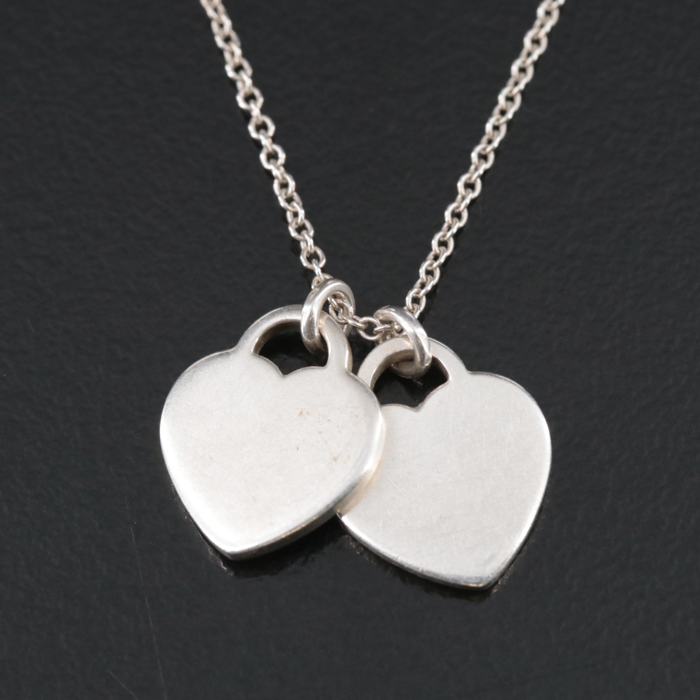 Tiffany & Co. "Return to Tiffany" Sterling Blue Double Heart Tag Necklace