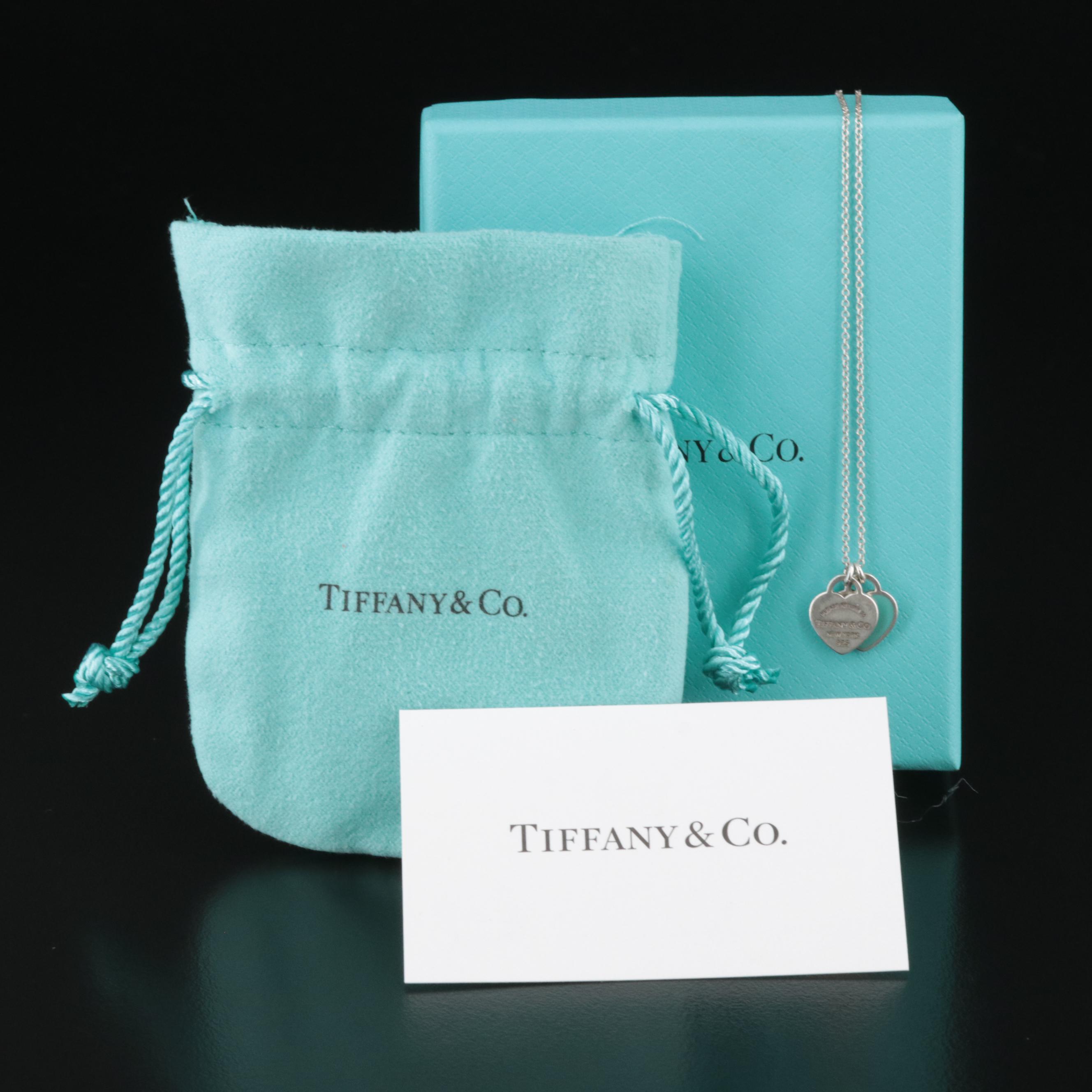 Tiffany & Co. "Return to Tiffany" Sterling Blue Double Heart Tag Necklace
