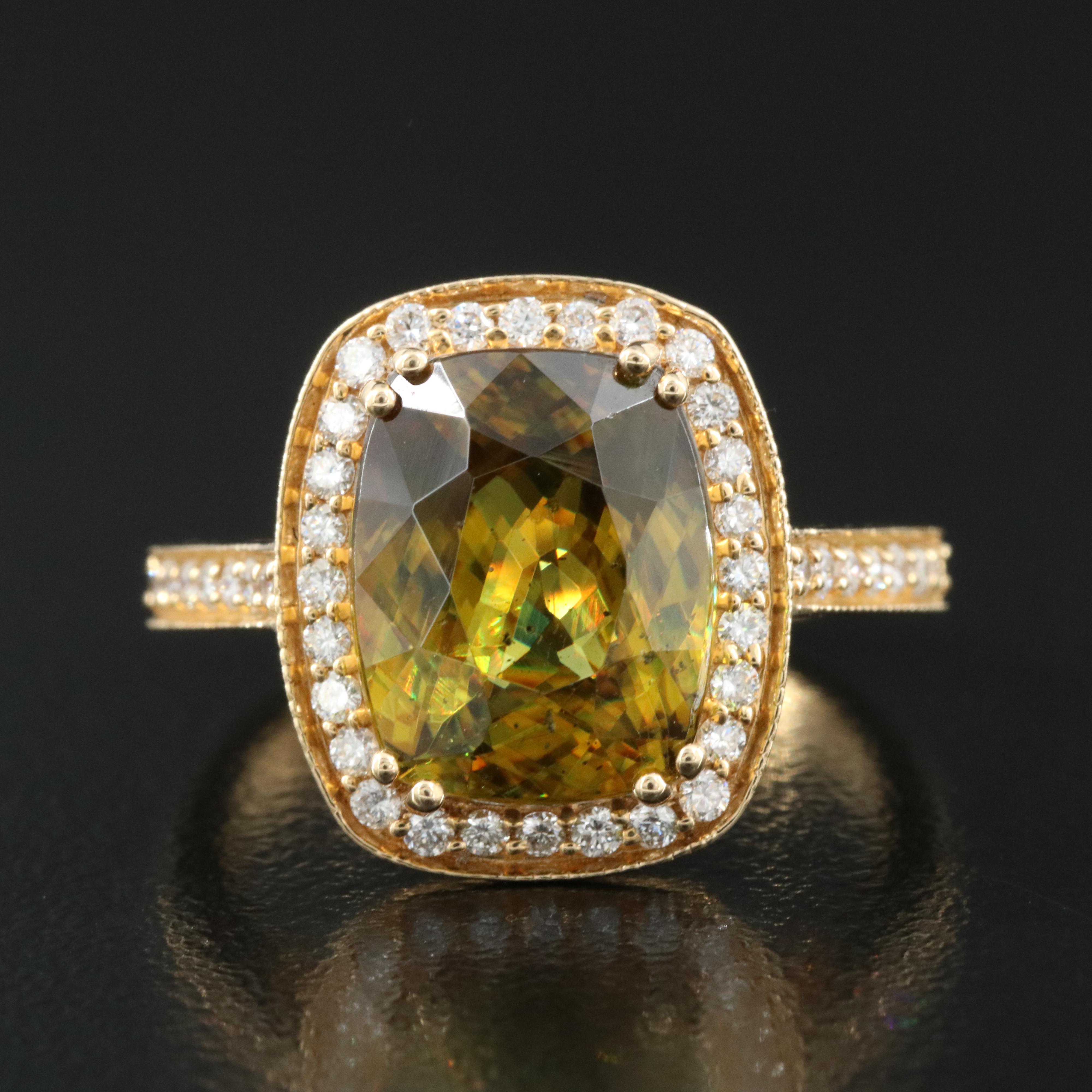 18K Sphene and Diamond Ring