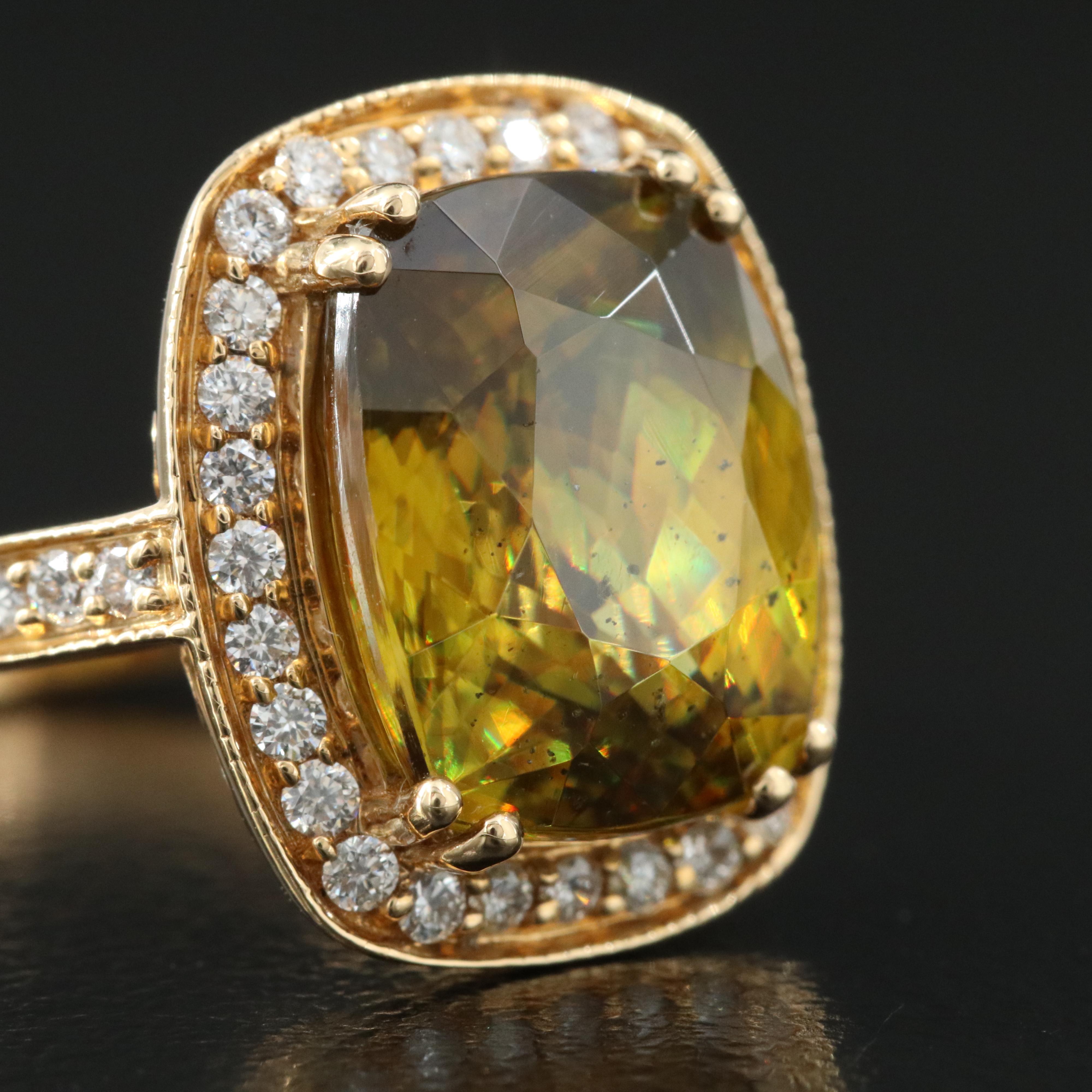 18K Sphene and Diamond Ring