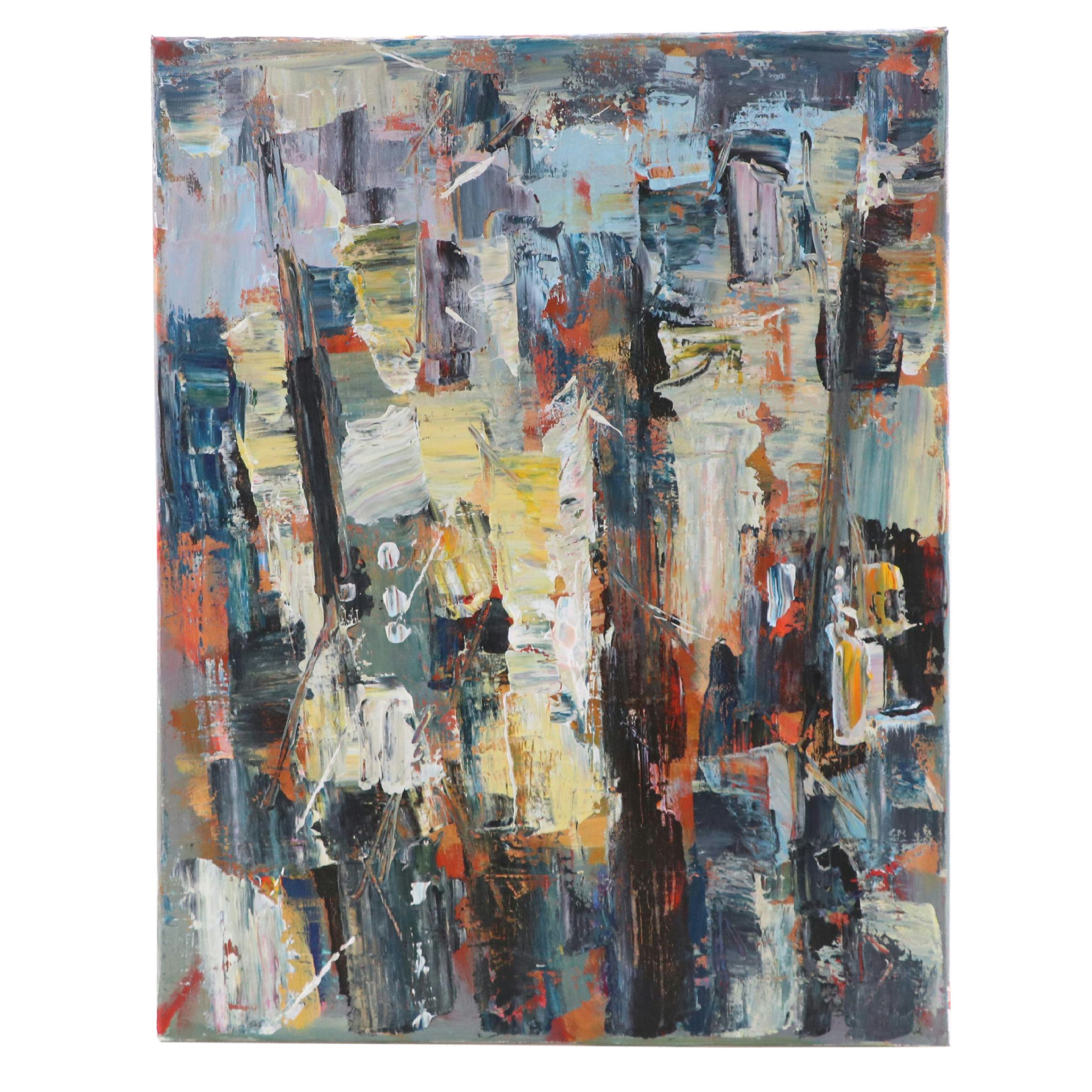 Leif Janek Abstract Acrylic Painting "Cityscape," 21st Century