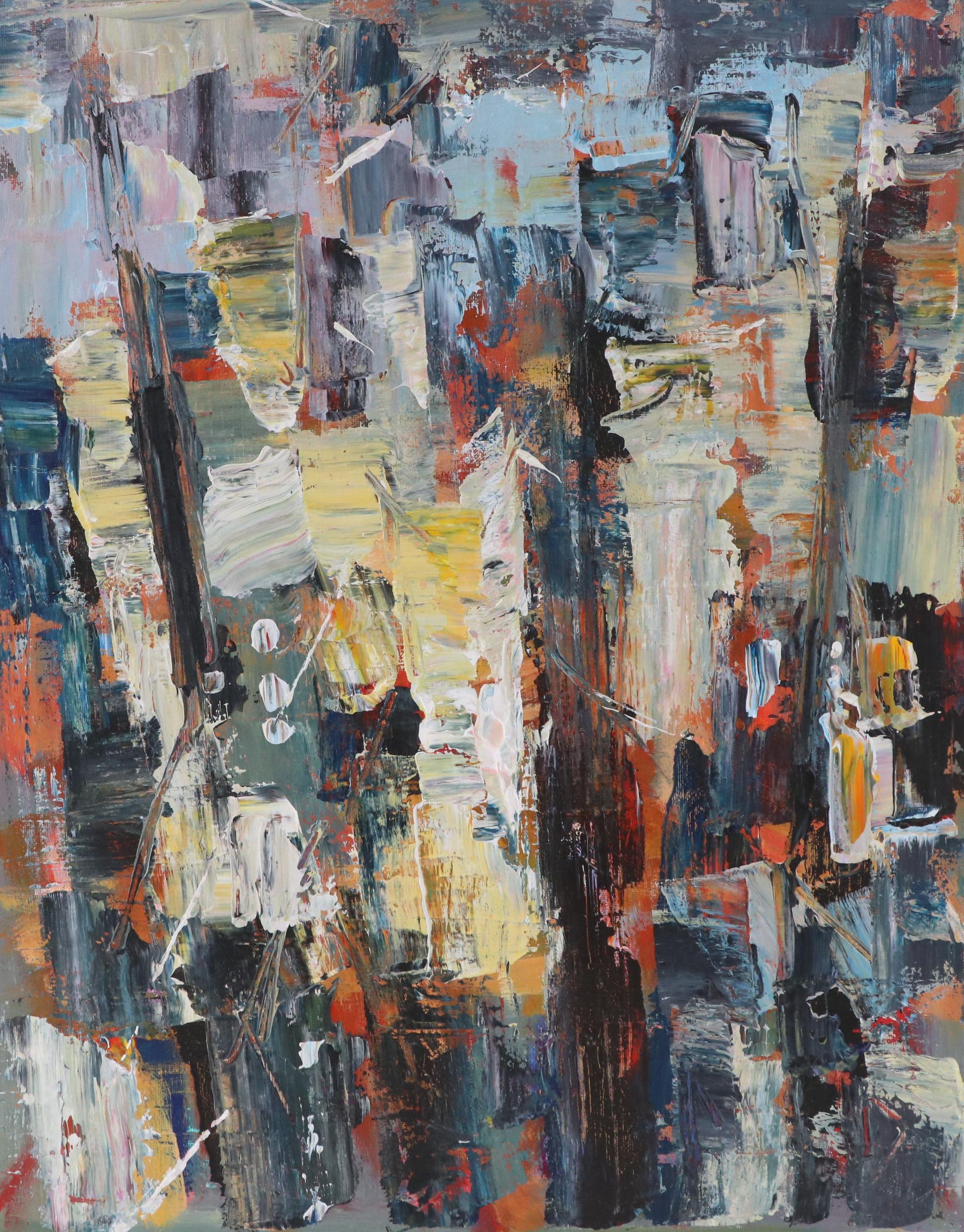 Leif Janek Abstract Acrylic Painting "Cityscape," 21st Century