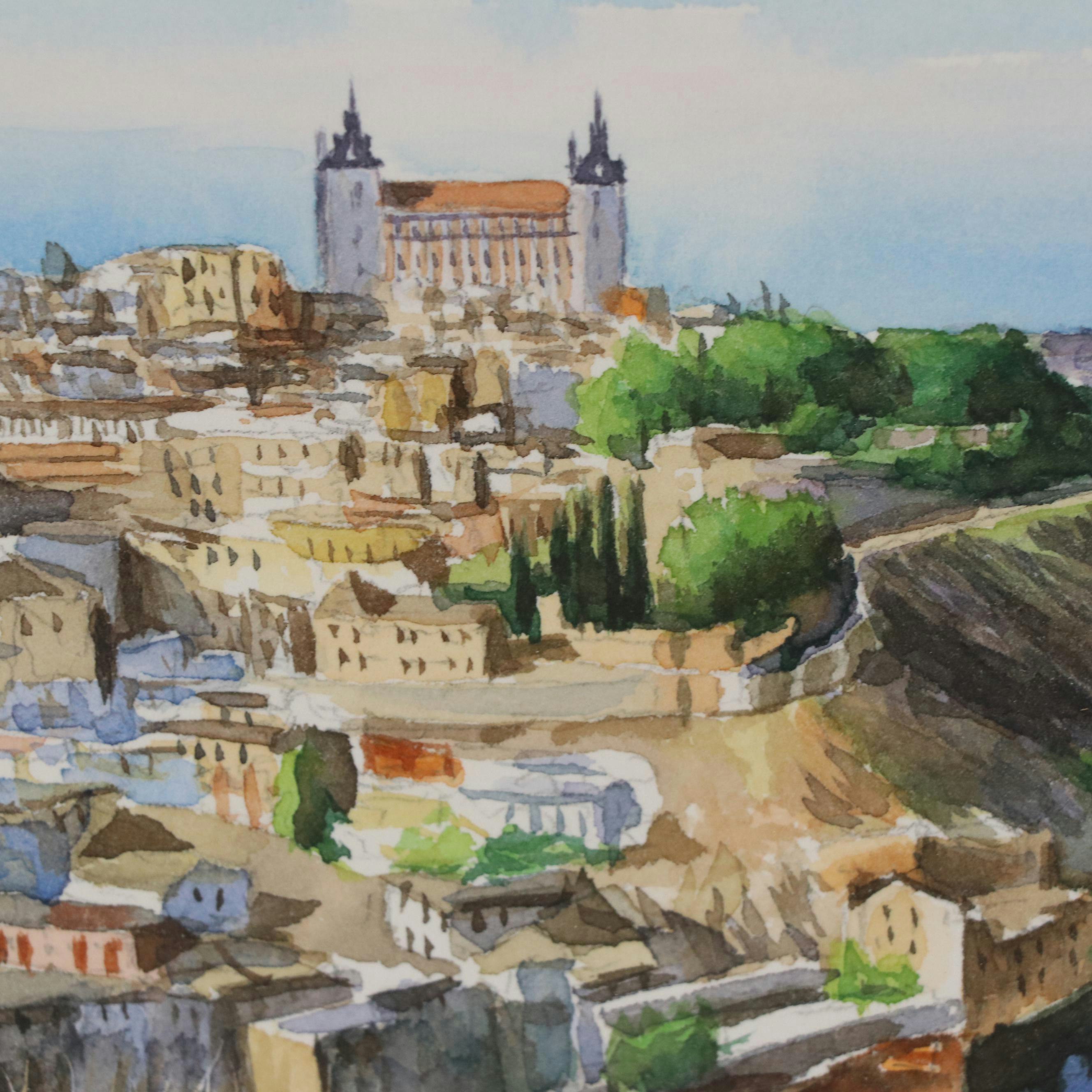 Paco Caballero Watercolor Painting of a View of Toledo, Spain