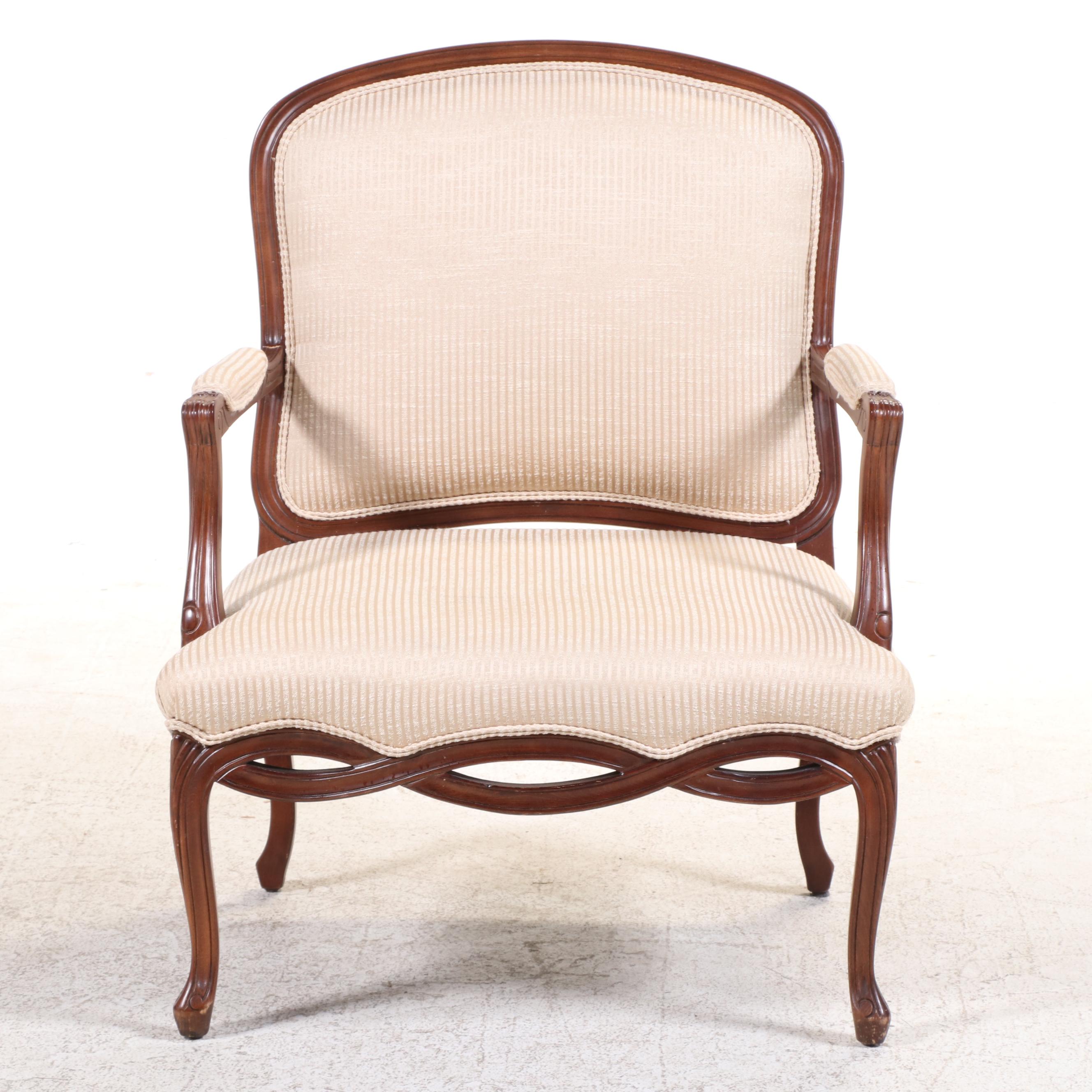 Sherrill Louis XV Style Beech and Custom-Upholstered Fauteuil