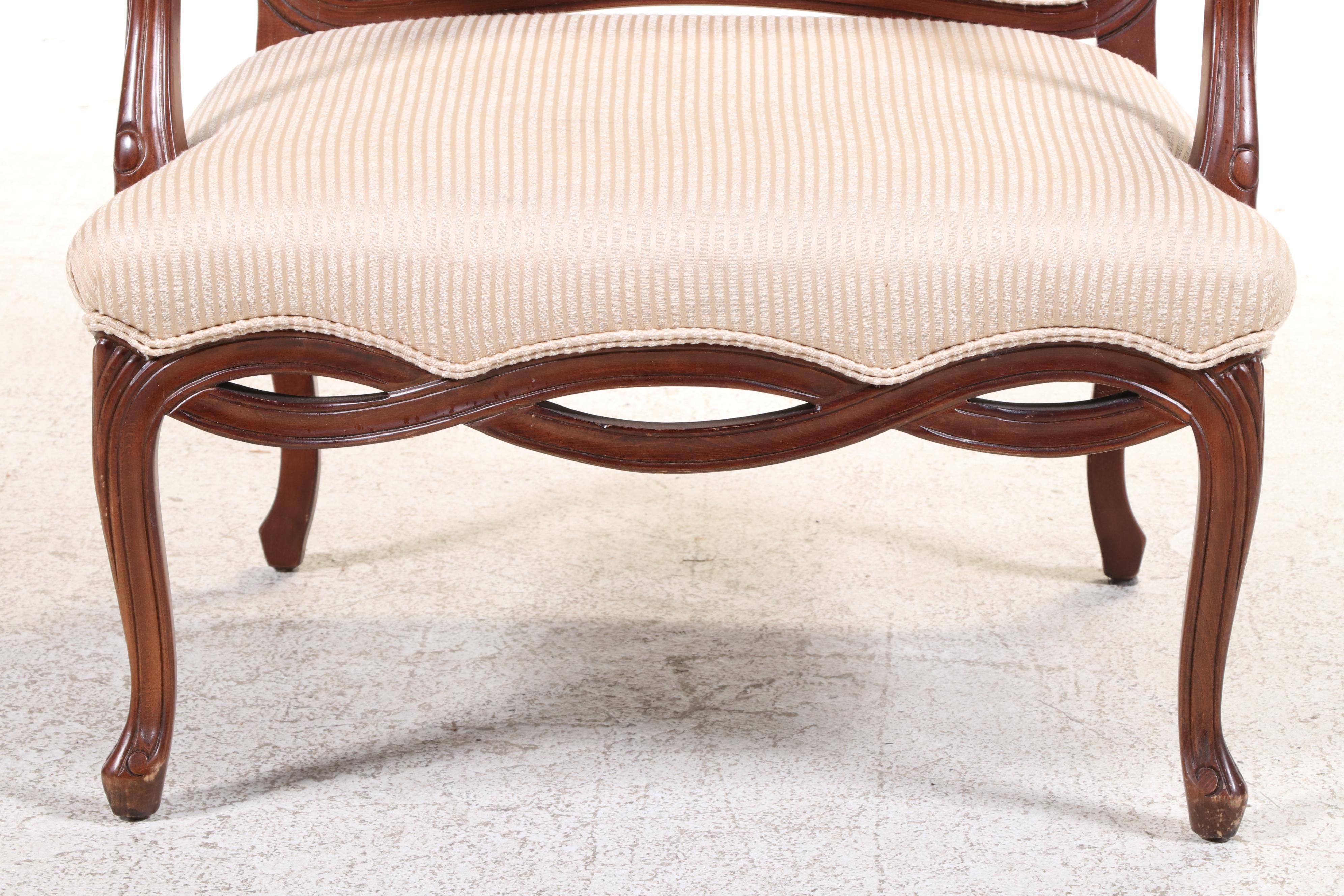 Sherrill Louis XV Style Beech and Custom-Upholstered Fauteuil