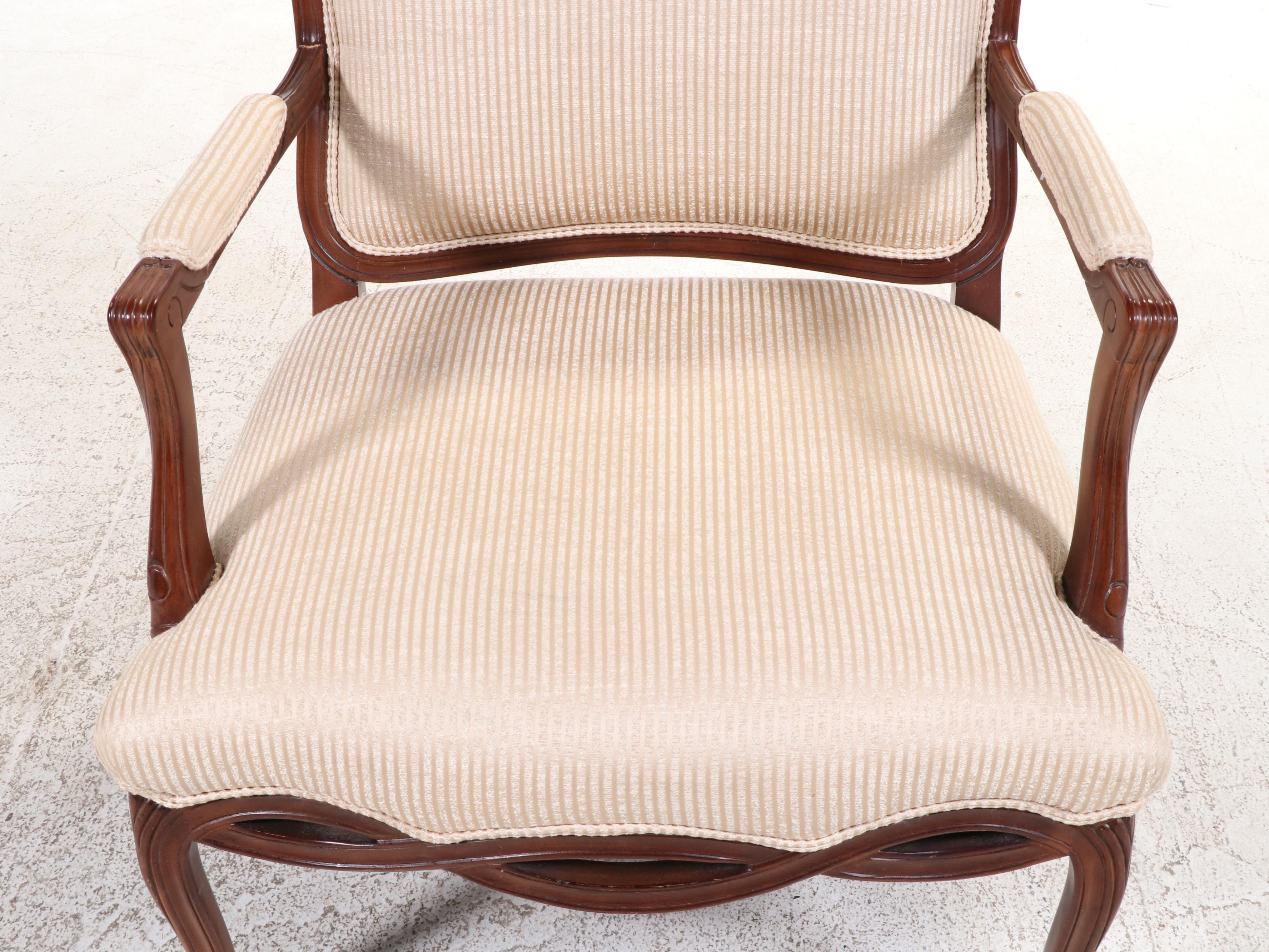 Sherrill Louis XV Style Beech and Custom-Upholstered Fauteuil