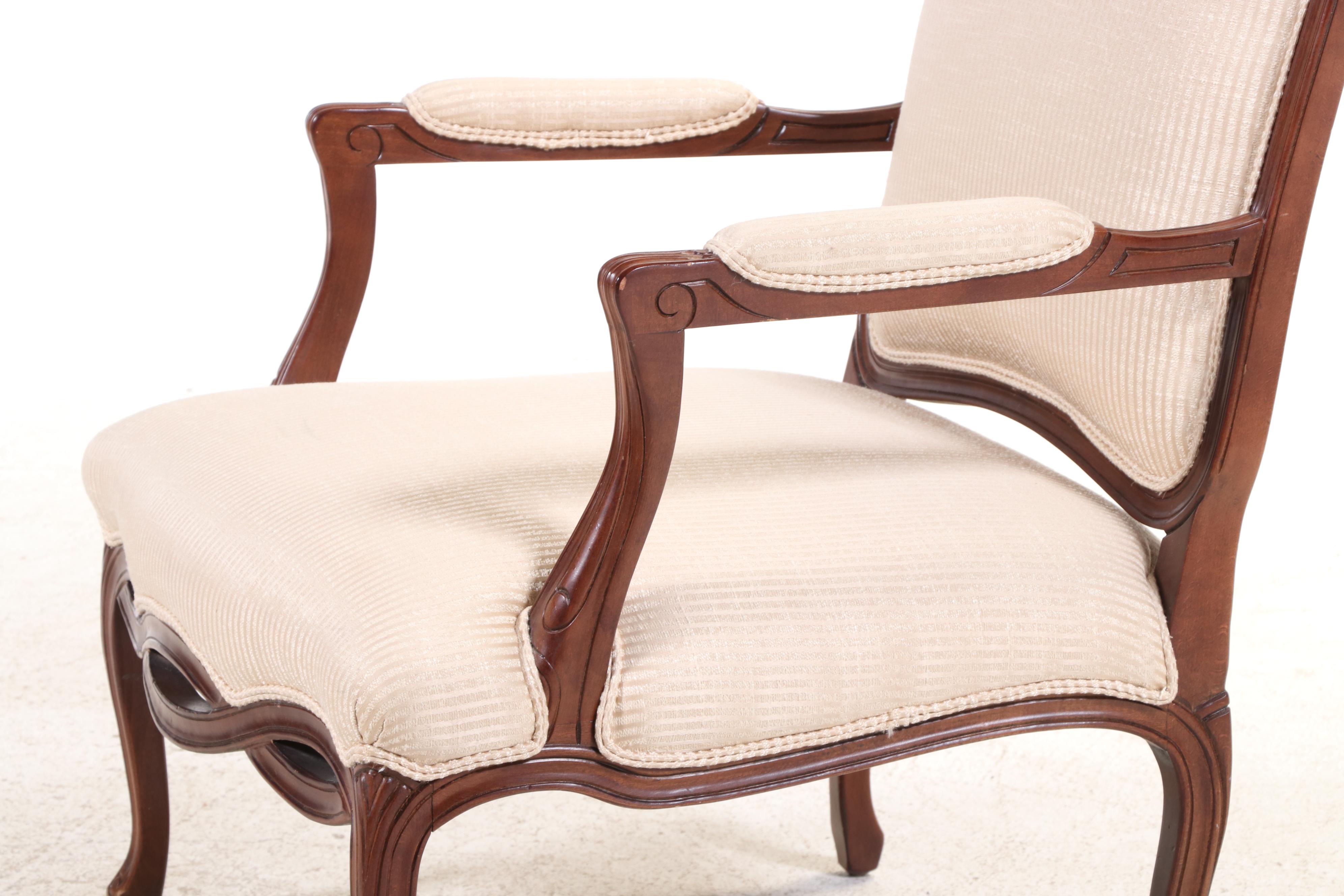 Sherrill Louis XV Style Beech and Custom-Upholstered Fauteuil